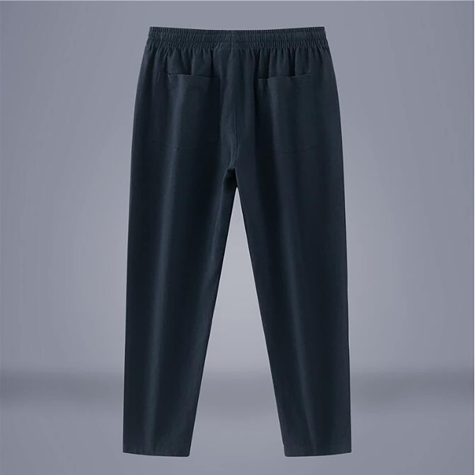 Gefomuofe Gefomuofe Men's Linen Trousers Breathable Cotton Linen Fabric Trousers Summer Trousers Men's with Elastic Band Men's Trousers Casual with Stretch Leisure Trousers Casual Beach Trousers, navy, XXL