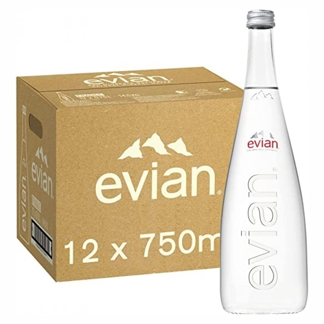 evian ( 12 Pack ) Evian Still Natural Mineral Water Glass Bottle 750ml
