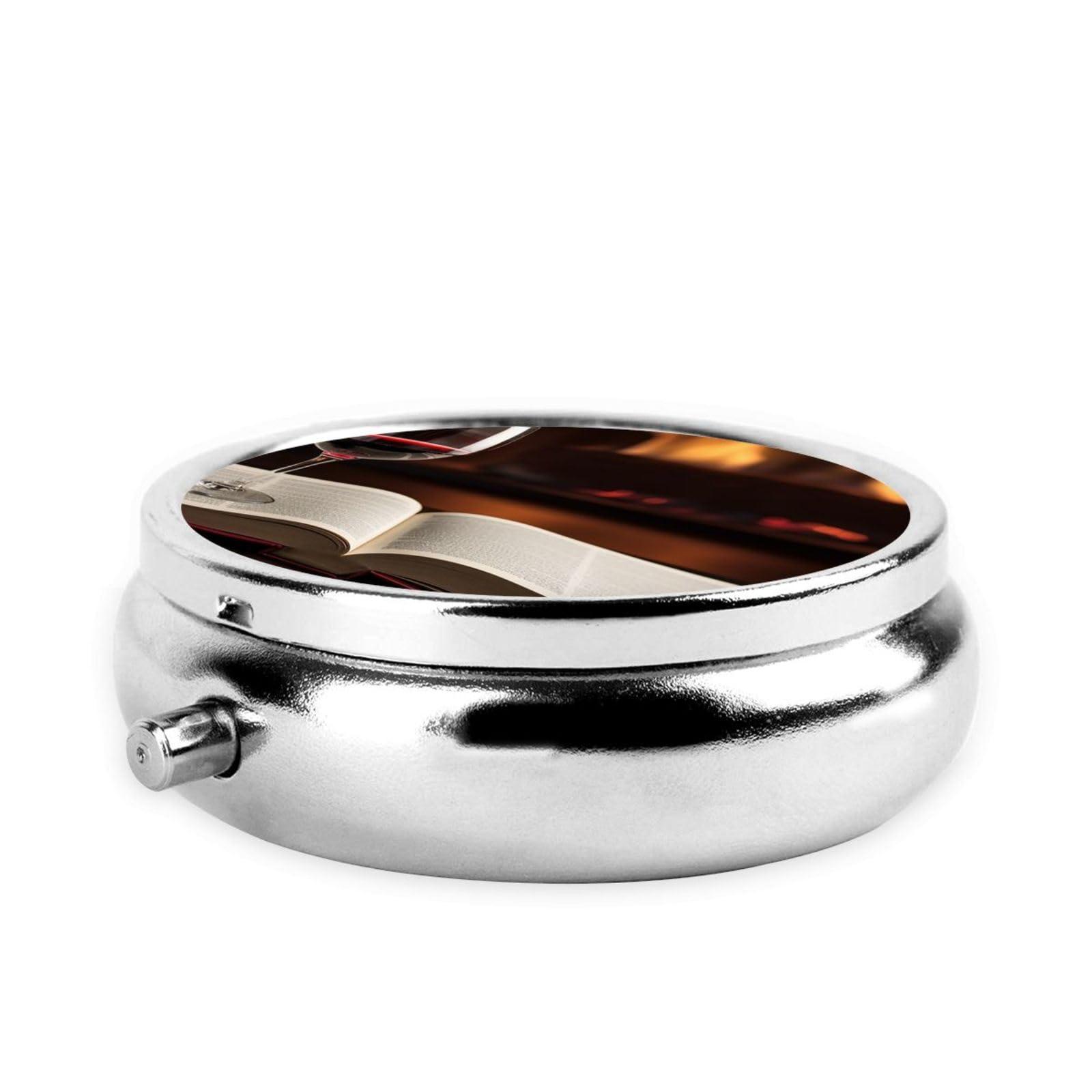 KHiry KHiry Round Pill Box Pill Case Weekly Pill Organizer with 3 Compartments Red Wine Book Pillbox Small Pill Container Portable Vitamin Holder Boxes for Supplements Medicine Organizer for Pill