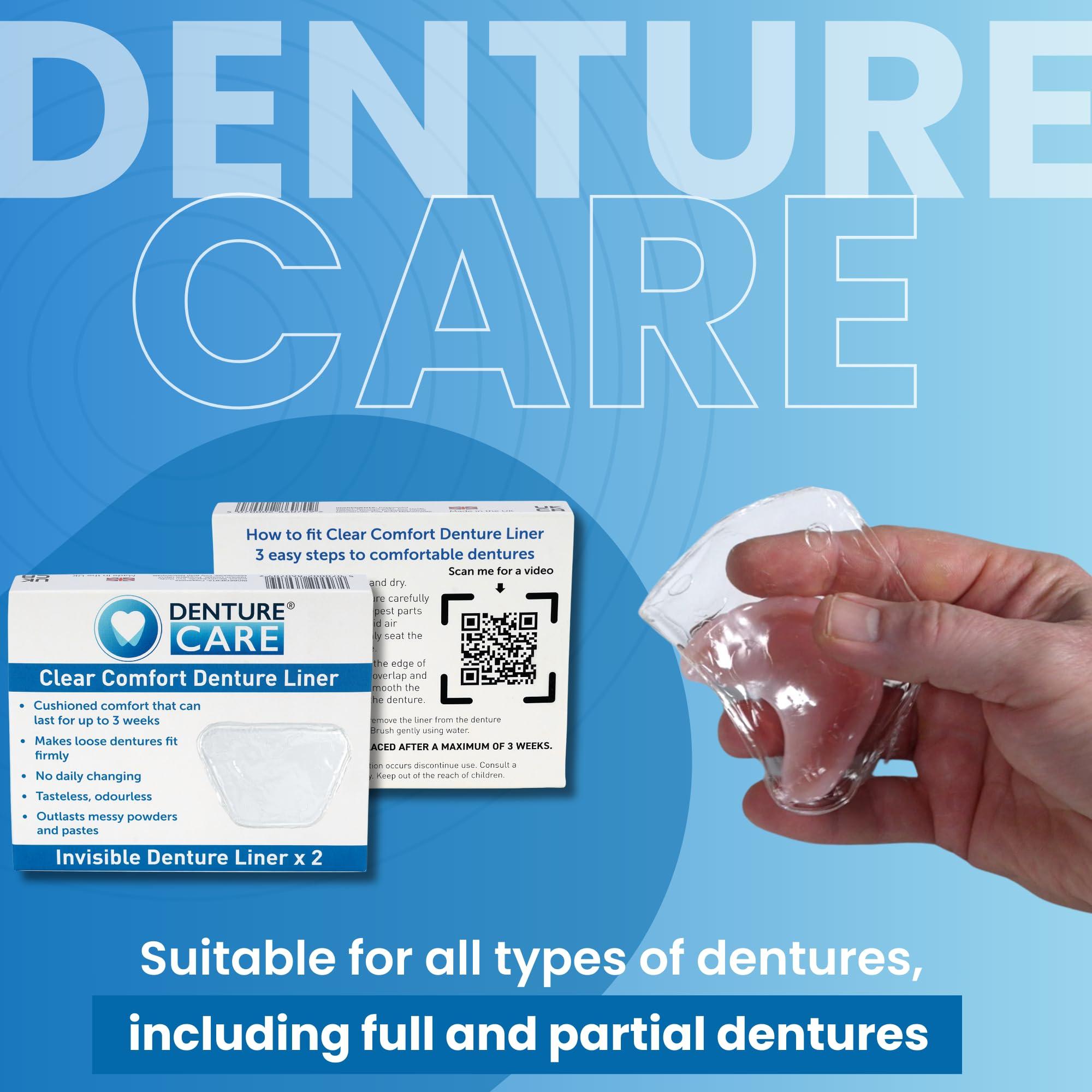 Denturecare Clear Comfort Denture Liner - Secure Fit - No Hassles Application - Long-Lasting Denture Adhesives - Easy to Maintain Cushion Comfort Denture Liner