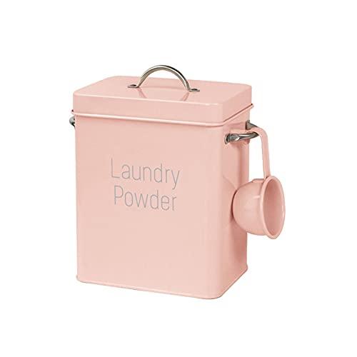 perfectshow Washing Powder Bucket Square Laundry Powder Storage Box Container, Square Washing Powder Storage Container Airtight Lid & Handles (Pink)