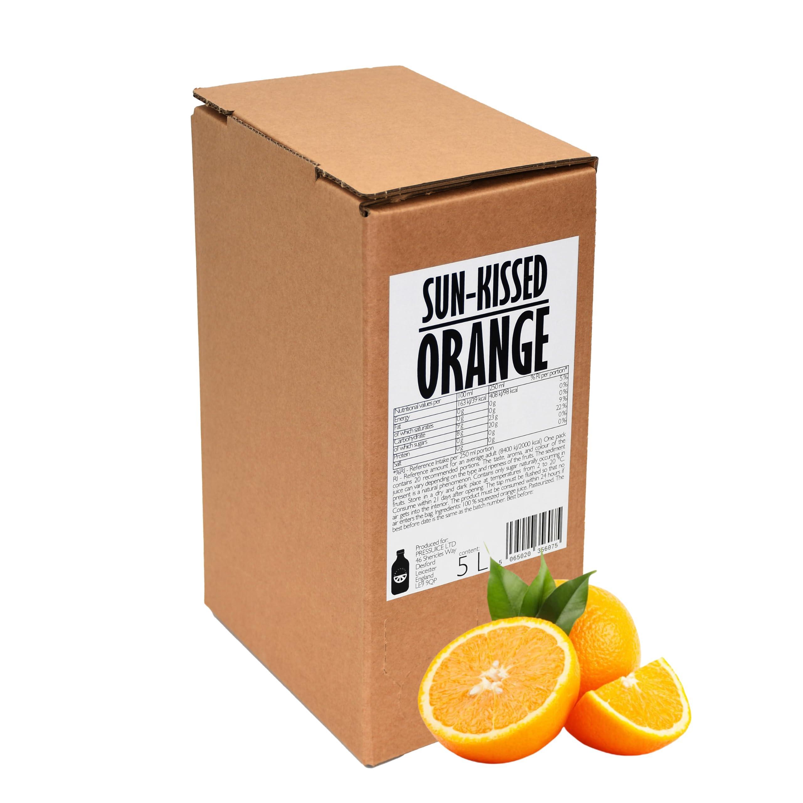 PRESSUICE PRESSUICE Fresh Sun Kissed Orange Juice not from concentrate | 1 carton 5 liters Fruit Juice NFC | Pressed Orange Semi Sweet Drink | No added Sugar | Natural Sugar Free Press Juice | Soft drinks