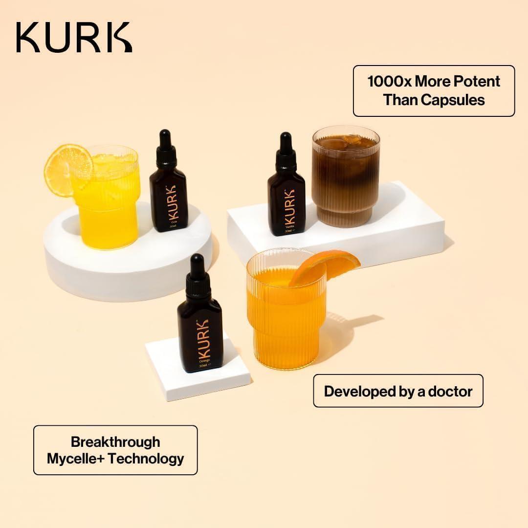 Kurk High Strength Liquid Curcumin Oil from Turmeric | Advanced Absorption Technology | 1000x More Absorbent Than Powders & Capsules | Naturally Reduce Inflammation. (Orange 30ml)