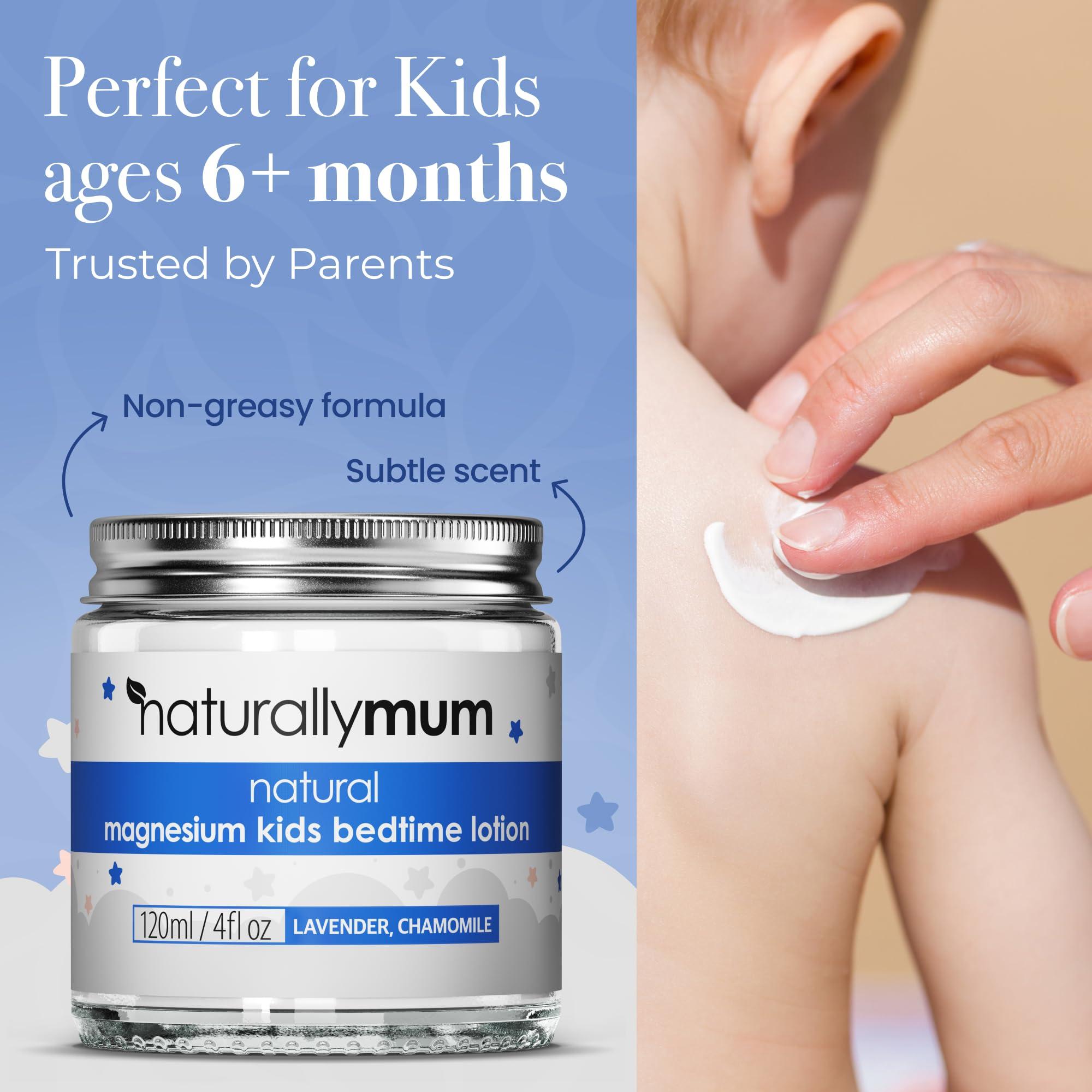 NaturallyMum Kids Magnesium Bedtime Lotion for Better Sleep | All-Natural Sleeping Aid for Children | Alternative to Melatonin | Lavender & Chamomile Essential Oil | 120ml