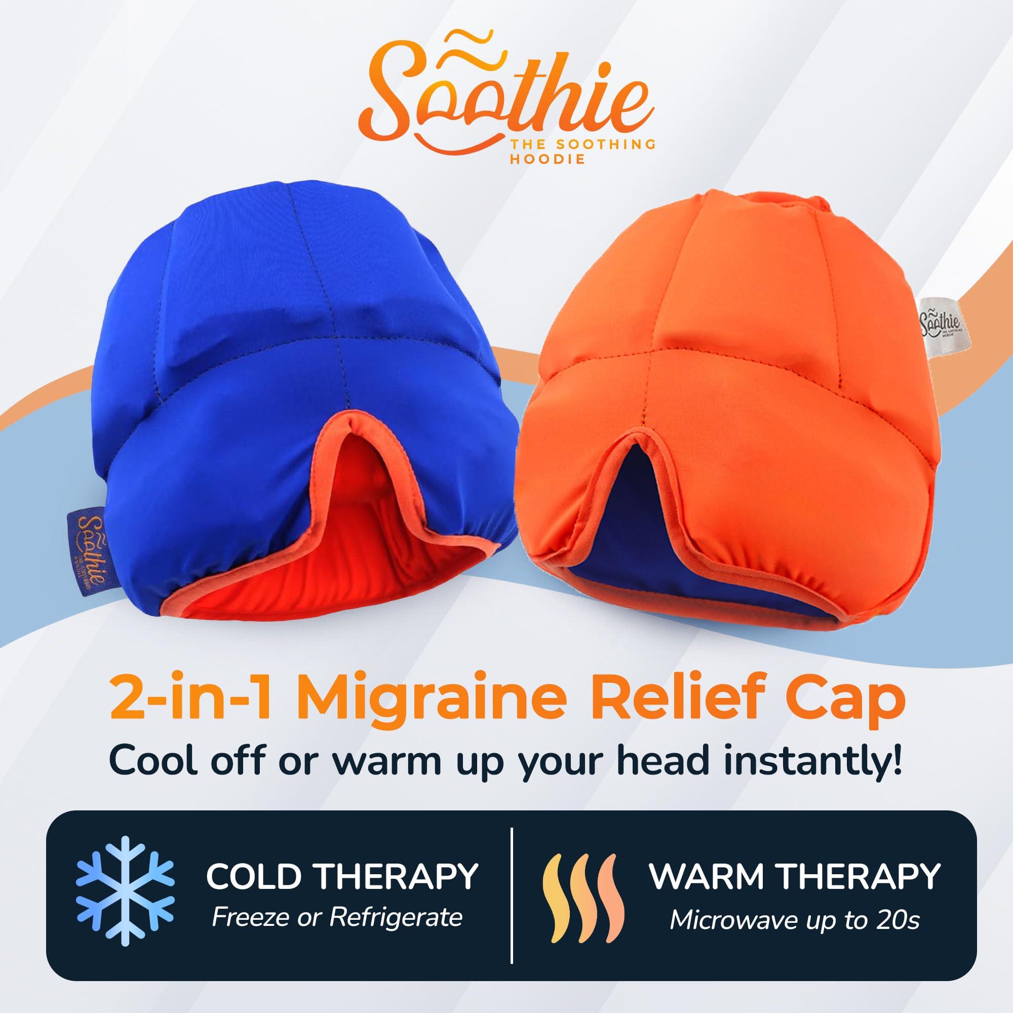SOOTHIE THE SOOTHING HOODIE SOOTHIE Headache Relief Hat and Migraine Relief Cap. Ice Hat for Headaches & Puffy Eyes. Warm Therapy for Sinus & Stress Relief. Enjoy Our Improved Hat-33% More Soothing Gel Packs on Your Head!