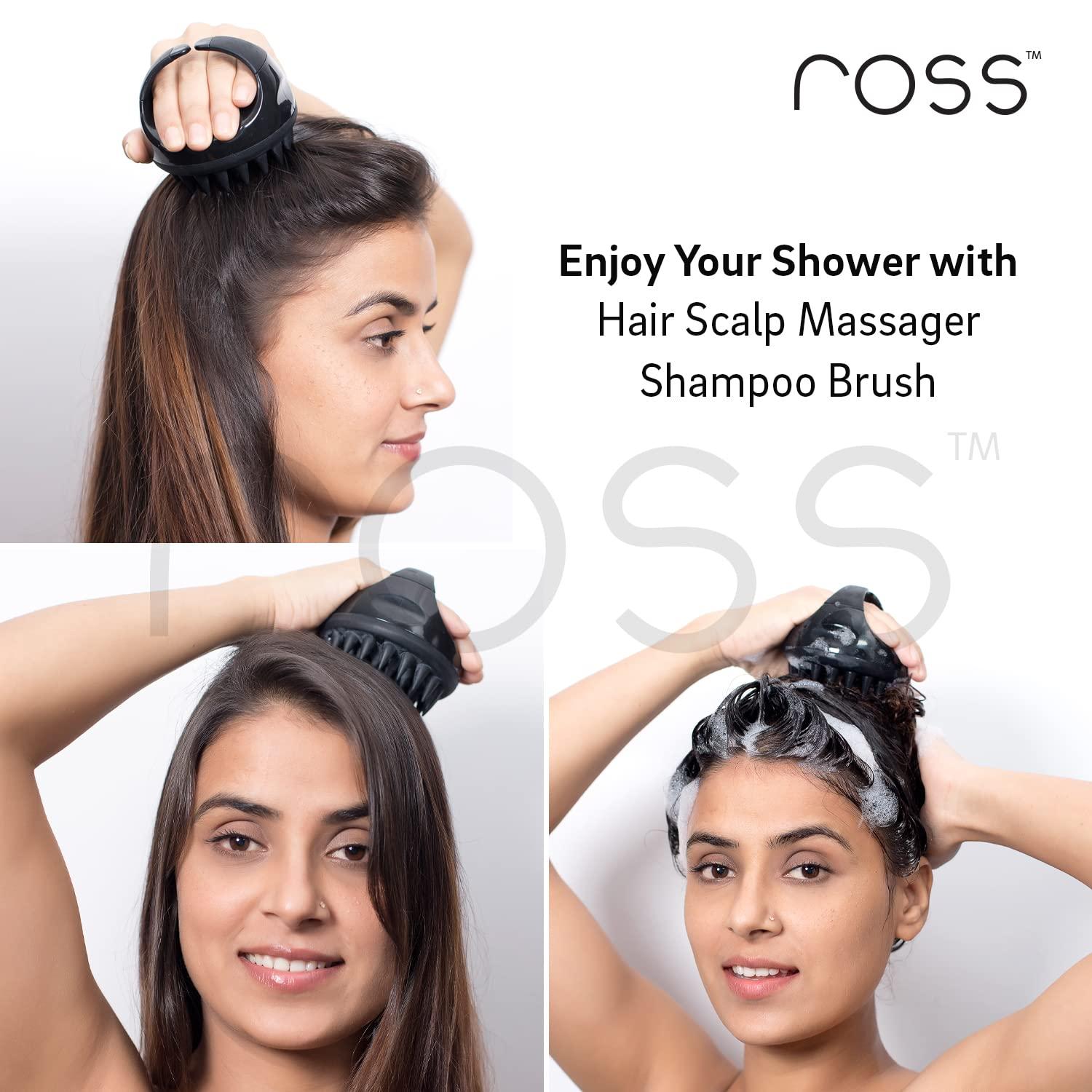 Ross Ross Hair Scalp Massager Shampoo Brush with Soft Silicone Bristles for Anti Dandruff, Exfoliating with Scalp Care Manual Head Massager, 1 Count (Pack of 1) (Style 1, Black)