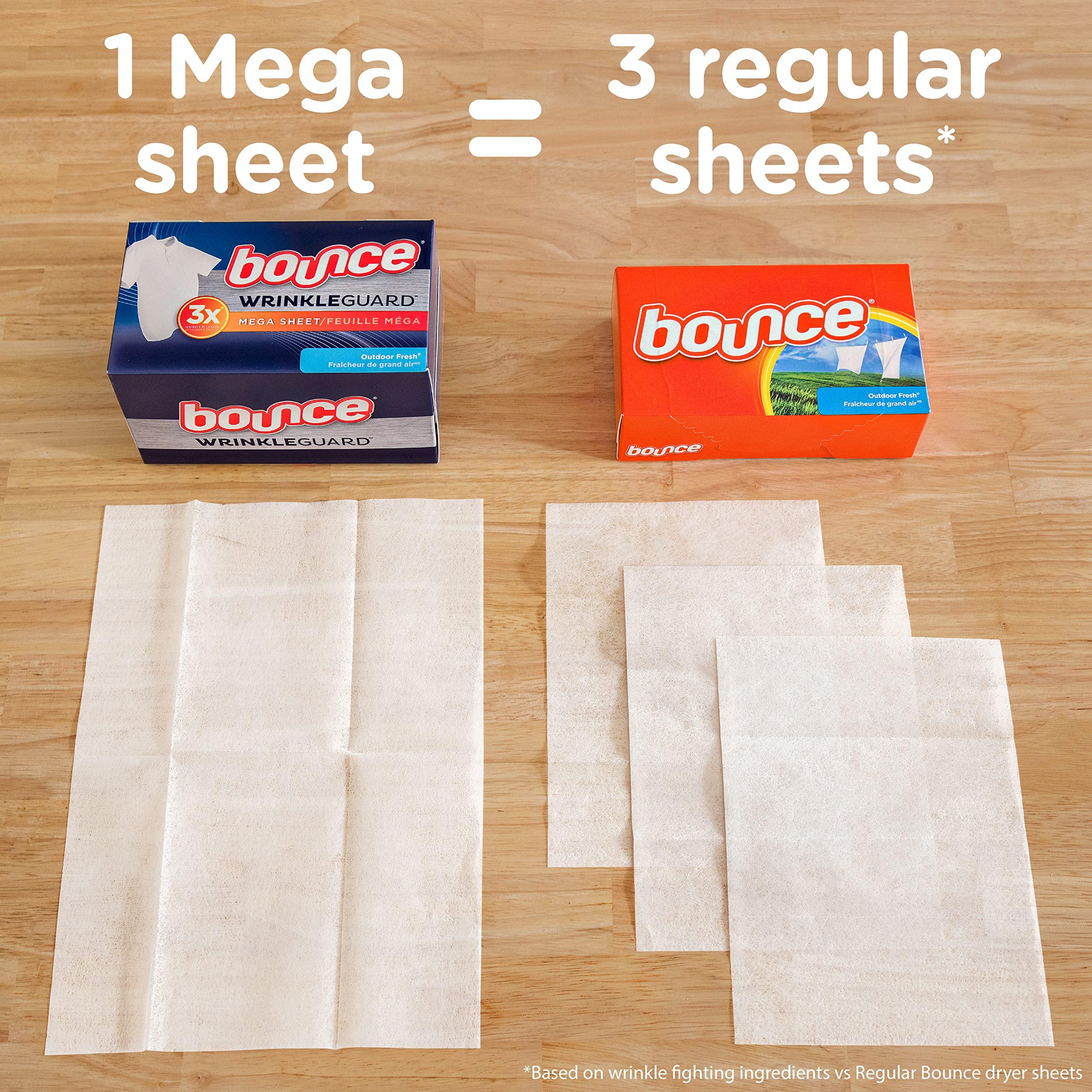 Bounce Bounce WrinkleGuard Mega Dryer Sheets, Fabric Softener and Wrinkle Releaser Sheets, Outdoor Fresh Scent, 120 Count (Pack of 2, 60 Count Each)