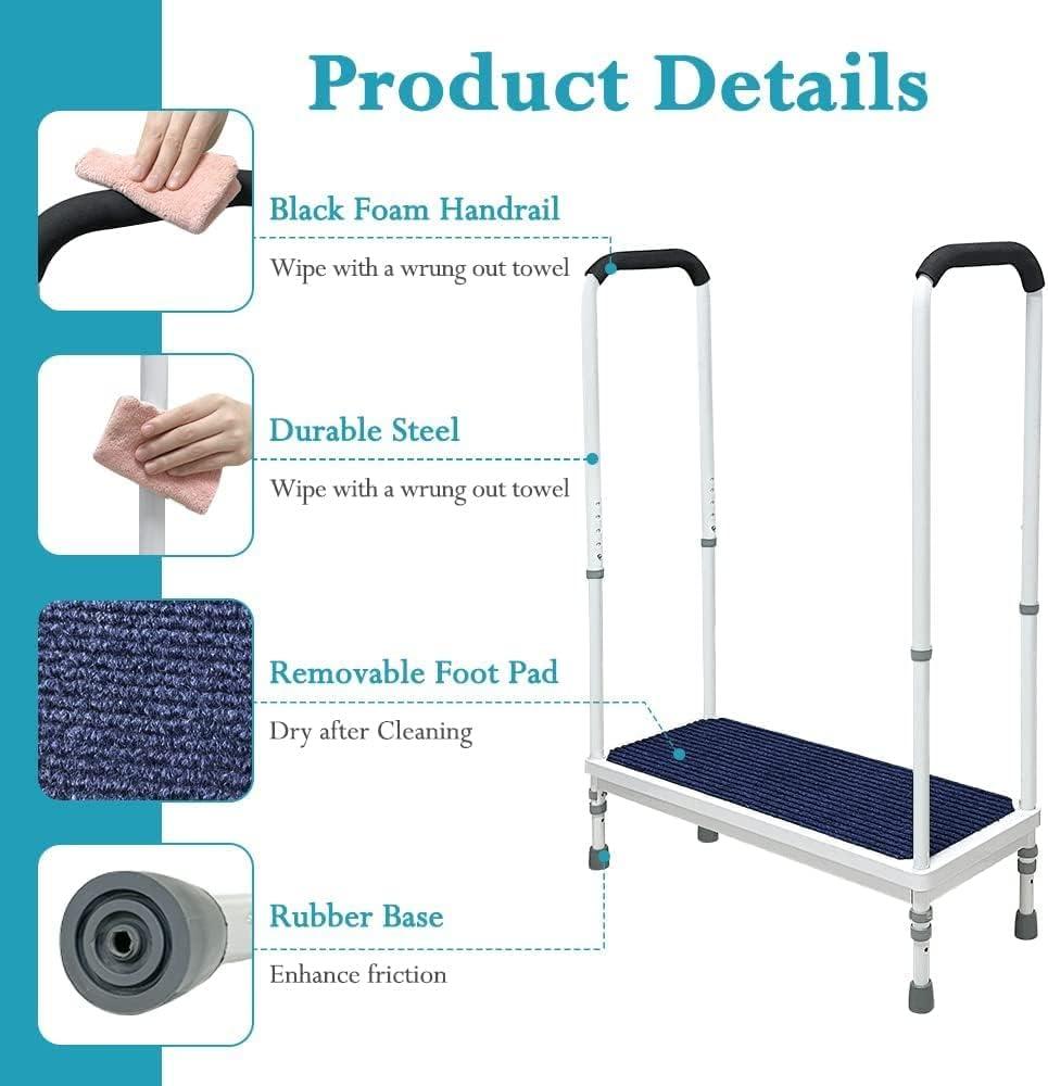 NEPPT NEPPT Bed Step Stools for High Beds With Handle for Elderly Adults Bedside Steps Stools with Handrail Seniors Bathtub Steps Adjustable Medical Foot Stepping (Blue)