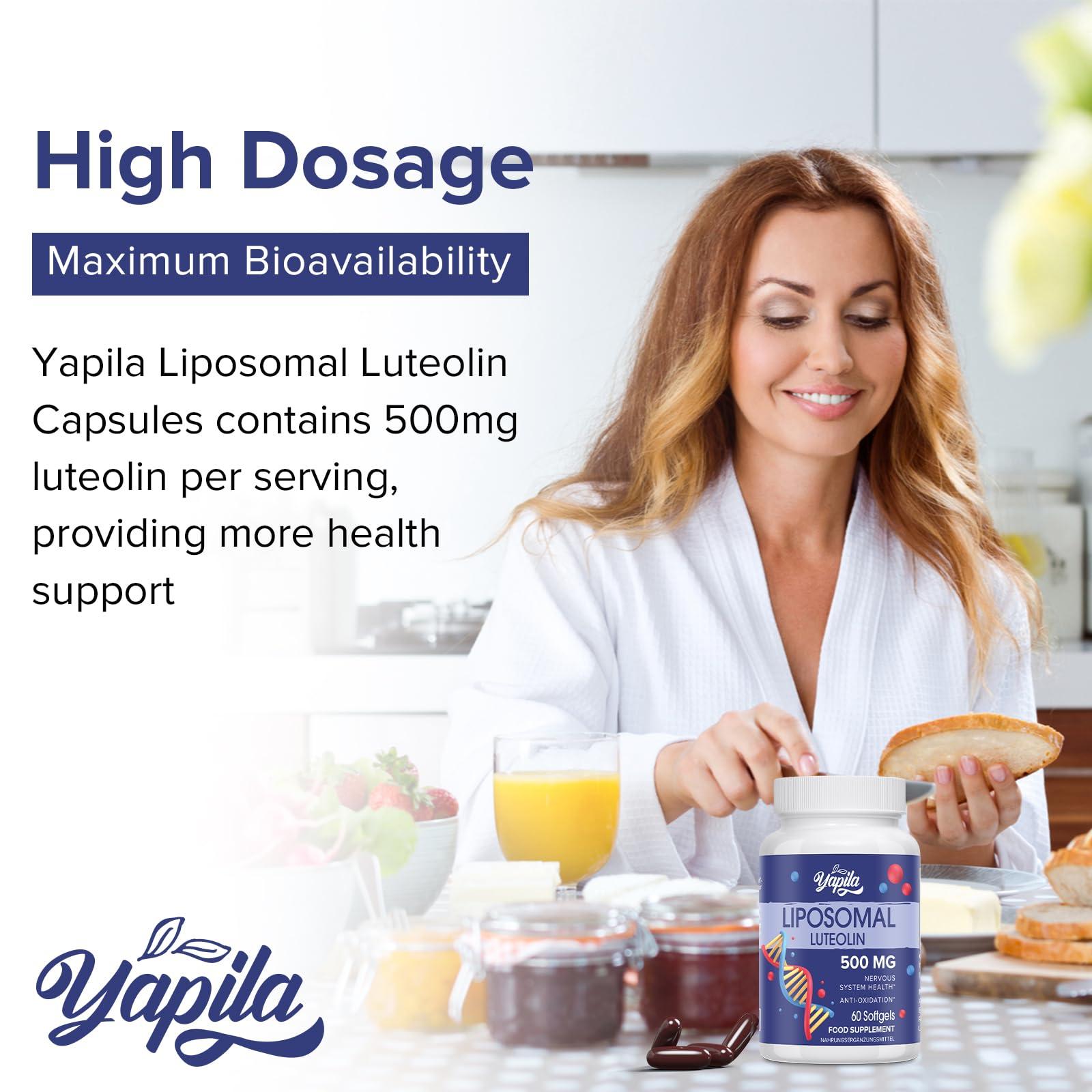 Yapila Liposomal Luteolin Capsules 500mg, Maximum Absorption, High Dose Flavonoid, Antioxidant Supplement, Soy-Free, Glute-Free, Non-GMO