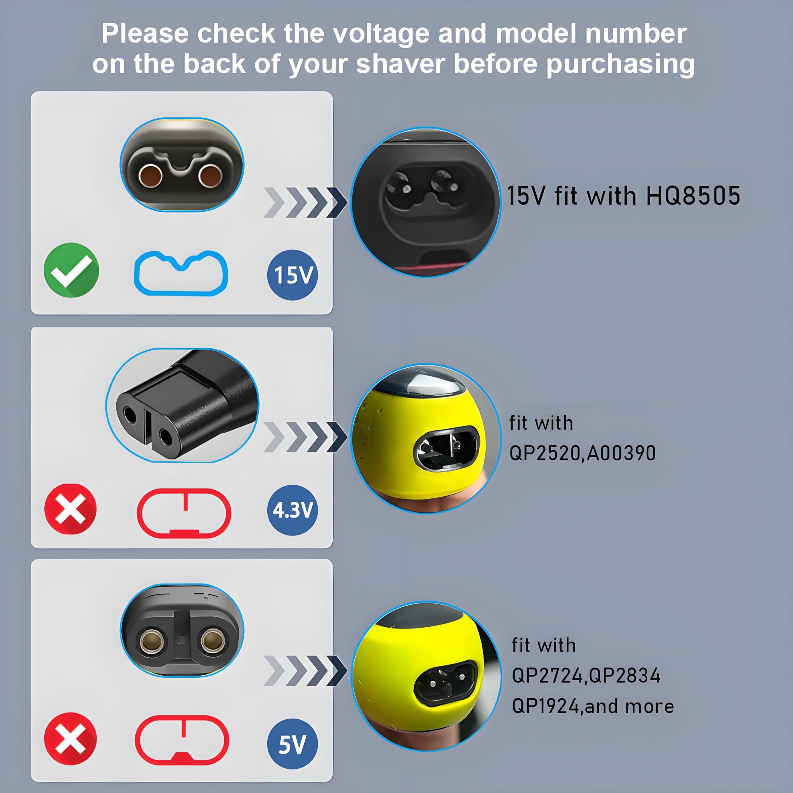 LIANSUM 15V Charger Fit for HQ8505 Philips Shaver Charger for 5000 7000 Series Razor Power Cord,Beard Trimmer BT5502,BT9810,S3333,S3233,S1332,MG7750,MG7790 Electric Razor Aquatouch Power Lead