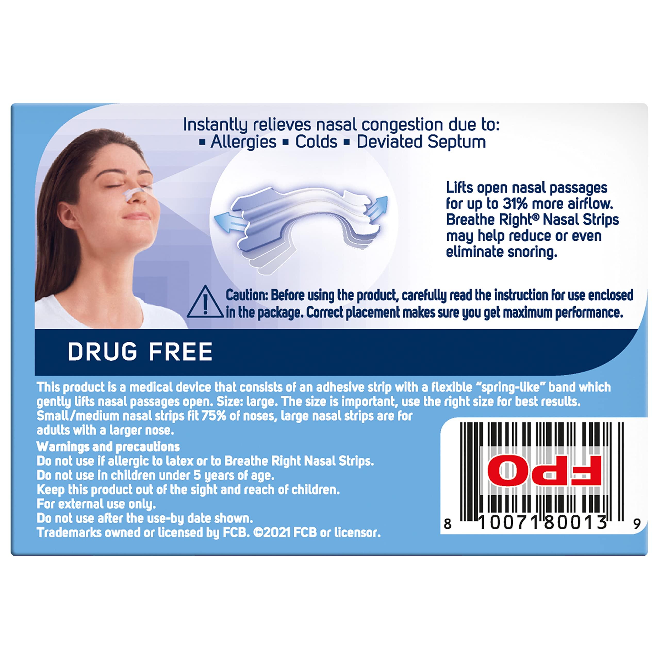 Breathe Right Breathe Right Nasal Strips Clear Large 10s, Instantly Relieves Nasal Congestion, Helps Reduce Snoring, Drug-free, Snoring Aid for Men and Women, 10 Count (Pack of 1)