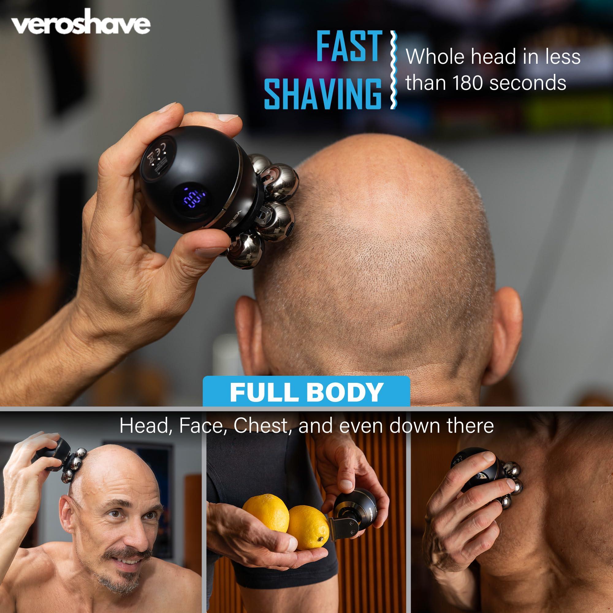 VEROSHAVE Veroshave 7-Blade Bald Head Shaver for Men - Cordless, Rechargeable Hair Trimmer With Curved Blades, Mess-Free & Full-Shave Travel-Friendly Grooming Kit
