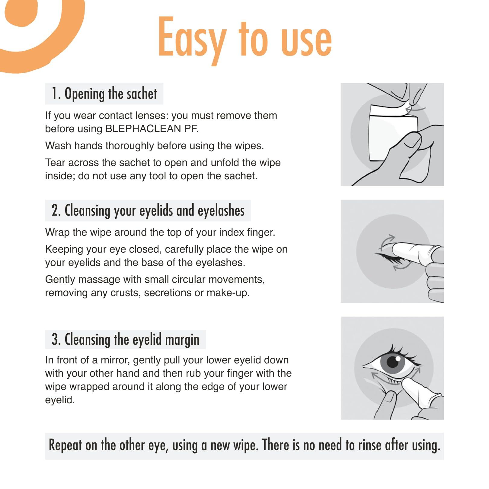 Blephaclean 60 x Blephaclean PF Daily Eyelid Wipes - Gentle Cleansing for the eyelids and skin around the eyes | Suitable for Babies (over 3 months old) children & adults | 20 Sterile Plastic-Free Wipes x 3 packs