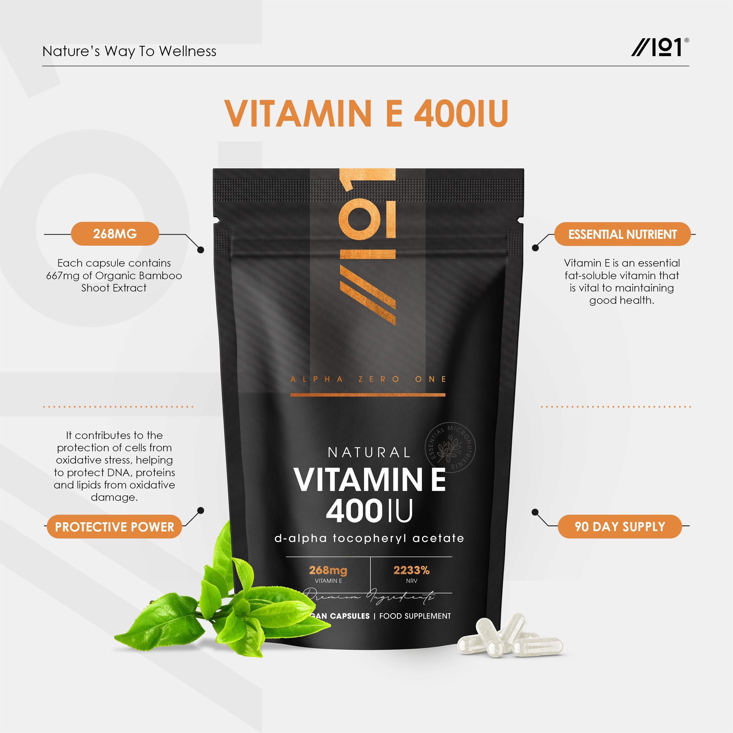 ALPHA01 Vitamin E 400IU D-Alpha Tocopherol 100% Natural Vitamin E 90 Vegan Capsules Highly Absorbable 3 Month Supply Protects Cells from Oxidative Stress by Alpha01
