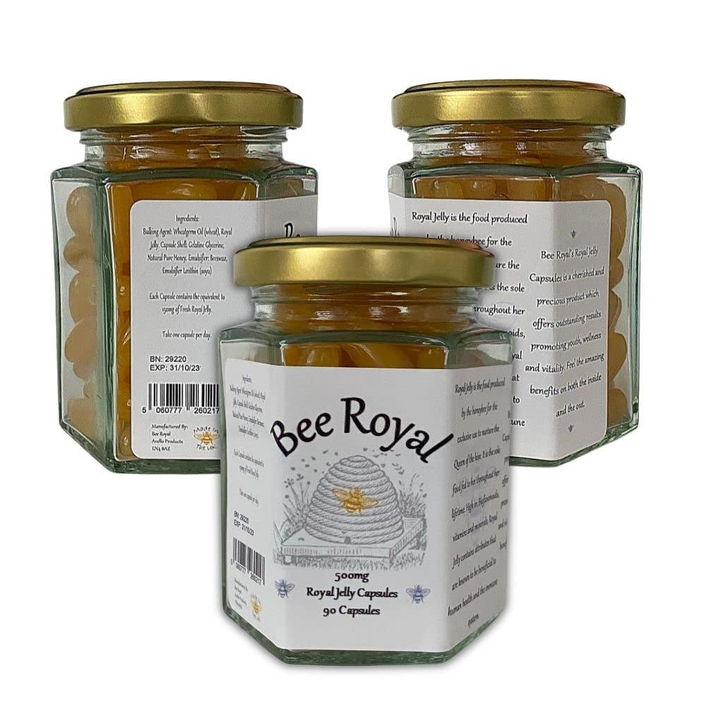 Bee Royal Bee Royal - 500mg Fresh Royal Jelly Capsules - 90 capsules of 100% fresh Queen's Jelly NOT freeze dried extract - supports immune system, fertility, energy management, reduces tiredness & fatigue