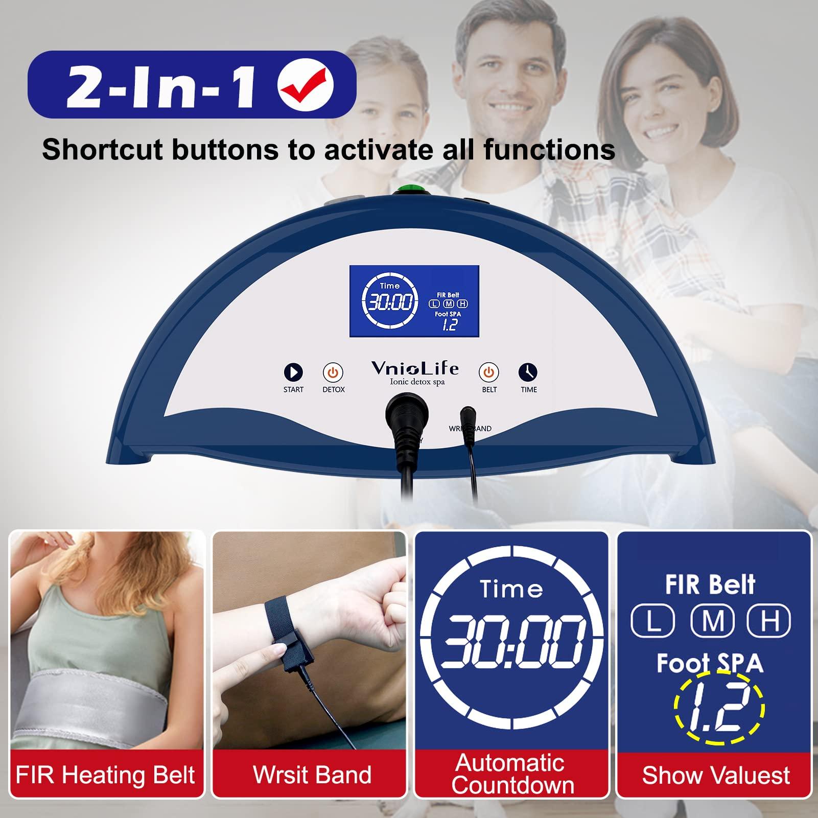 VnioLife VnioLife Ionic Foot Bath Detox Machine, LED Display Foot Detox Spa with Heated Belt, Wrist Strap, Arrays, Liners (Portable Handbag)