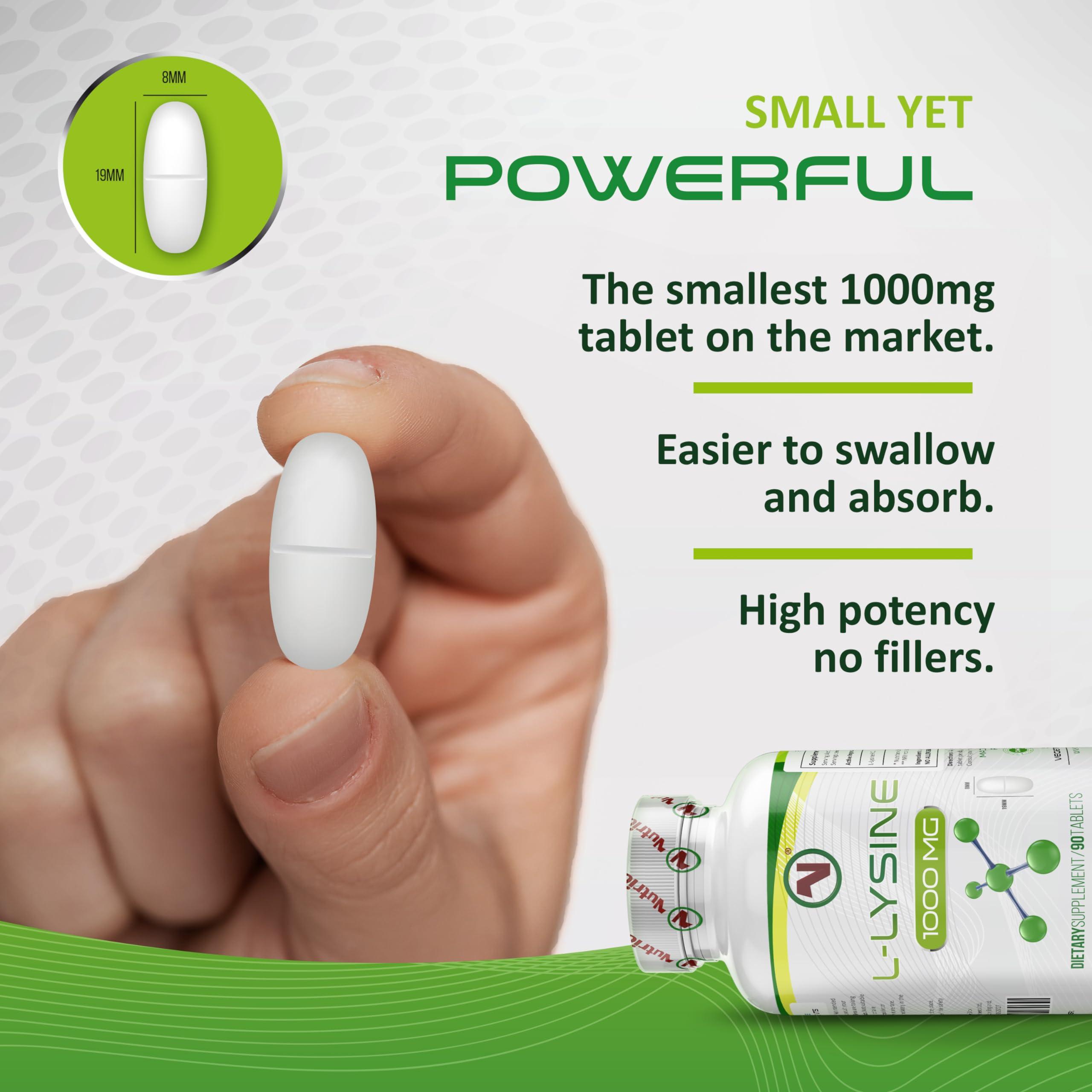 Nutriodol L-Lysine x 90 1000mg Tablets | Smallest Possible 19mm Formula | Easier to Swallow and Quicker to Absorb - Suitable for Vegetarian and Vegan. (90)