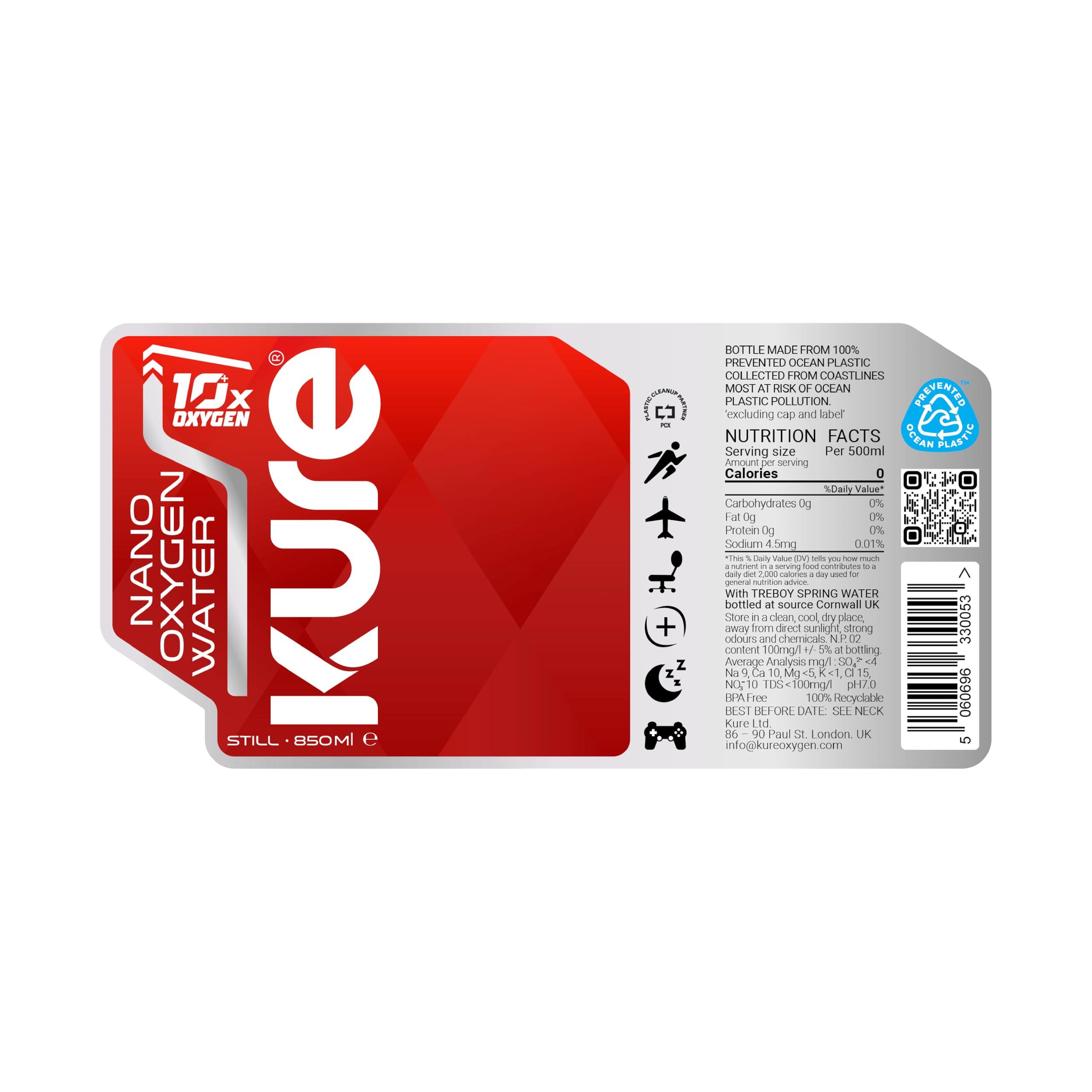 KURE KURE OXYGEN WATER Multipack - Spring Water Supercharged with Nano Oxygen - Non-carbonated - Oxygenated Water - Bottled Water - (850 ml (Pack of 12))