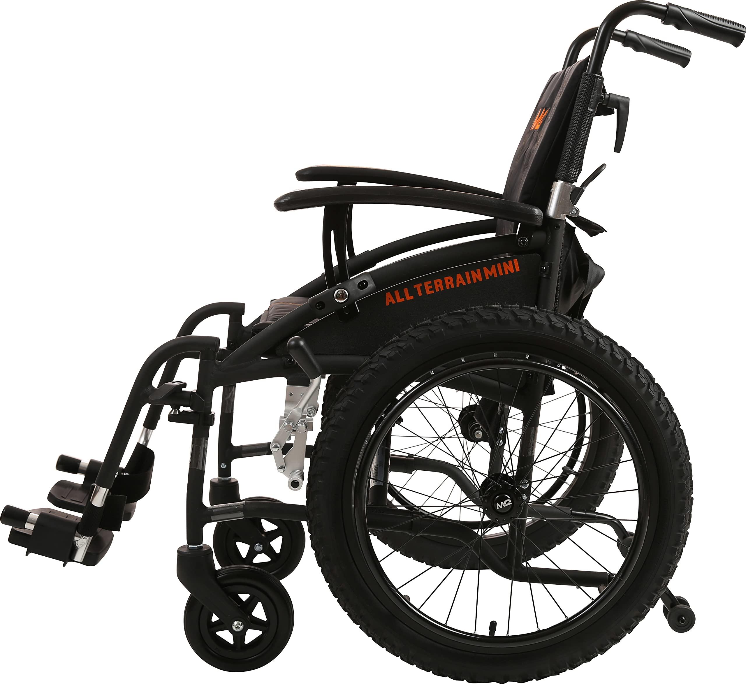 MobiQuip MobiQuip All Terrain Mini Childrens Wheelchair for Kids, Small Adults, Lightweight, Folding, Manual Self Propelled Aluminium Wheelchair, Quick Release Wheels, 14'' Seat. Black Frame