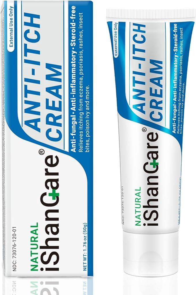 ishancare iShanCare Anti Itch Cream, Maximum Strength Instant Itch Relief for Rash, Eczema, Bug/Mosquito Bites, Psoriasis, Poison Ivy, Dermatitis, Soothing Moisturizer for Dry, Sensitive Skin