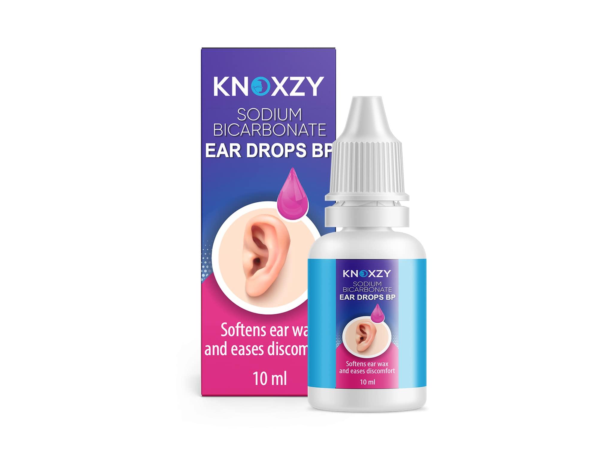 KNOXZY Knoxzy Sodium Bicarbonate Ear Wax Removal Drops, Clinically Tested Ear Drops, Ear Wax Softener for Clogged Ear Relief and Swimmers Ear - 10ml (Pack of 3).