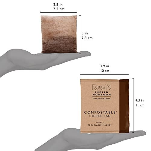 Dualit 50 Premium Indian Monsoon Coffee Bags by Dualit - Compostable Coffee Bag with Recyclable Sachet For Easy, Mess Free Coffee On The Go - Individually Wrapped for Freshness - Indian Monsoon