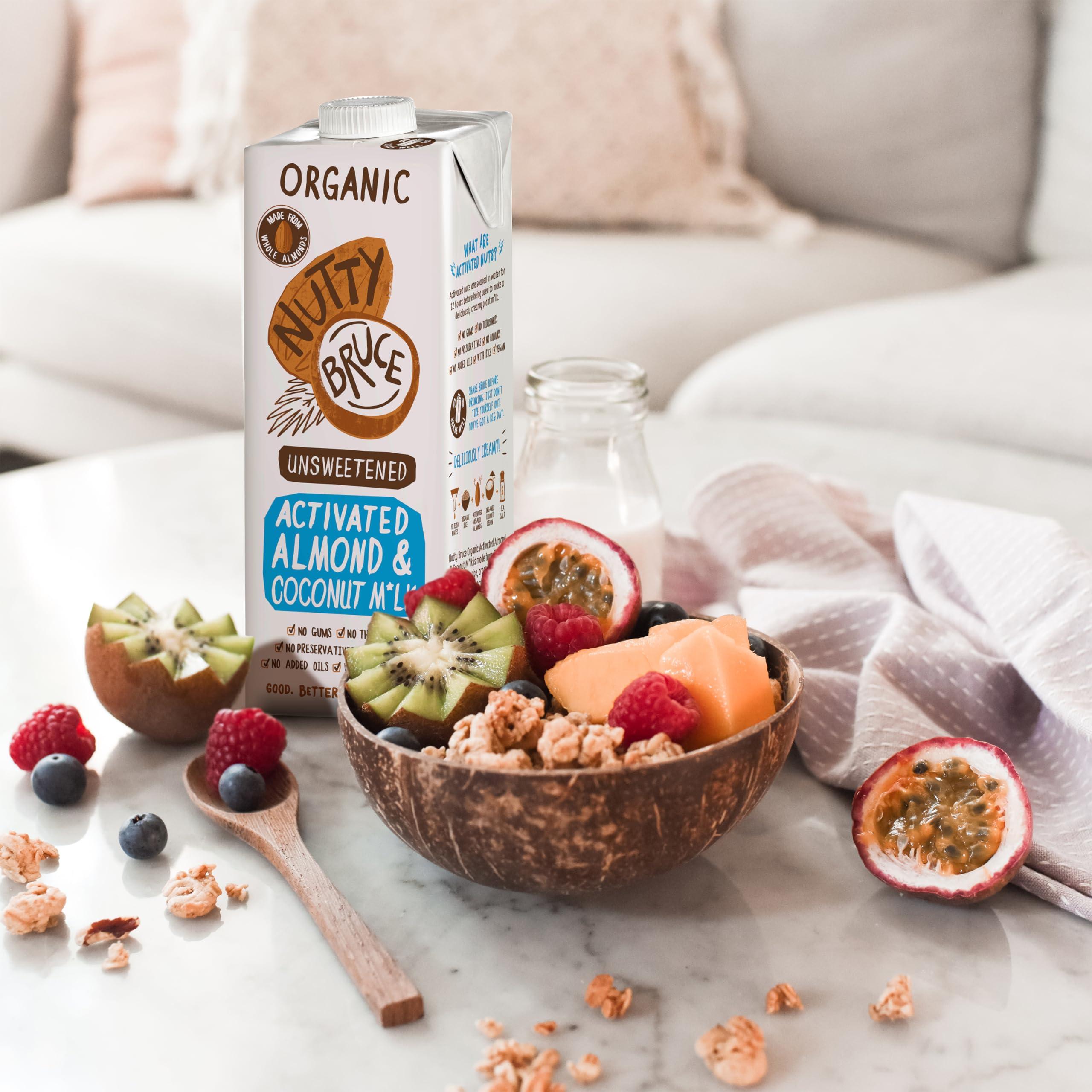 Nutty Bruce Nutty Bruce - Unsweetened Activated Almond & Coconut Milk - Certified Organic & Vegan Alternative Milk, No Preservatives or Added Oils, Lactose Free, Dairy Free, Soy Free - 6 pack x 1L