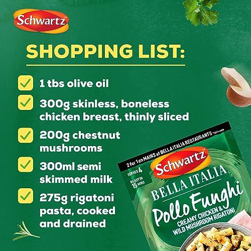 Schwartz Schwartz x Bella Italia Pollo Funghi Creamy Chicken & Wild Mushroom Rigatoni Recipe Mix, 30g