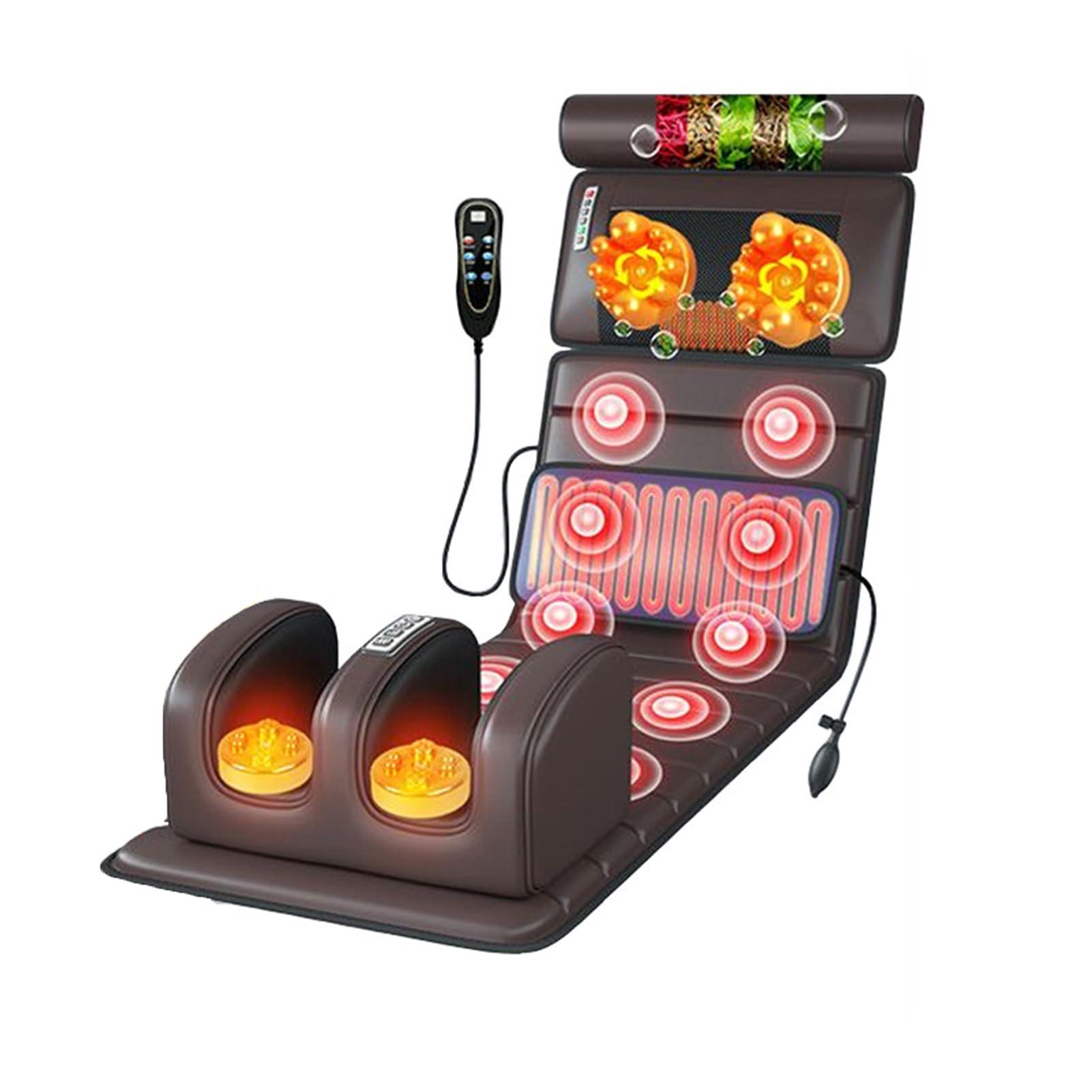 FreshCart Basics Massage Mat with Heat Pad,Full Body Massage Bed with Shiatsu Neck Massage Pillow,10 Vibrating Motors Massagers for Neck & Back Massage Cushion(Brown Leather)