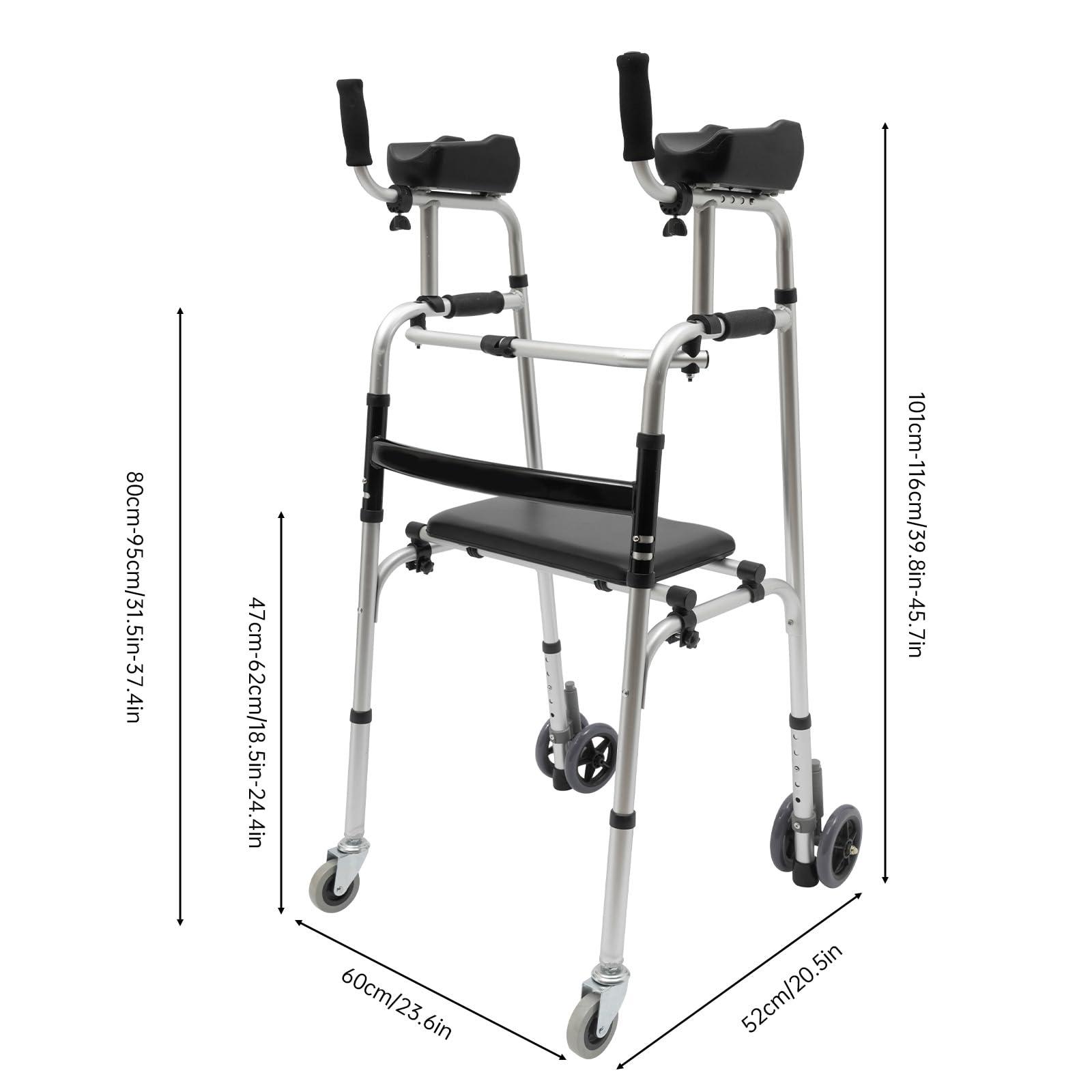 PINYELIN Seniors Stand Upright Rolling Walkers, Aluminium Stand Upright Walker Aid Elderly Disabled Walking Standing, Walkers Walking Frames Folding Rolling Upright Walkers