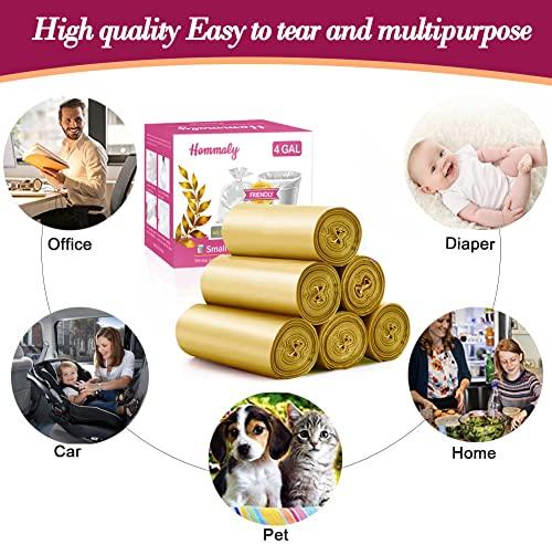 HOMMALY 4 Gallon 180pcs Small Gold Trash Bags Strong Golden Garbage Bags, Bathroom Trash Can Bin Liners, Gold Plastic Bags for Home Office, Waste Basket Liner, Fit 12-15 Liter, 3,3.5,4,4.5 GalGolden 180