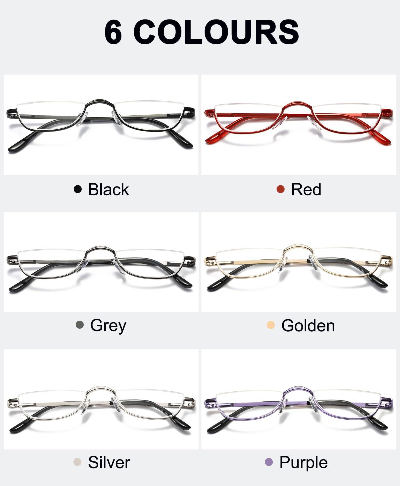 ABETOS ABETOS 2 Pack Half Moon Reading Glasses Half Frame Semi Rimless Metal Strong Eyewear Spring Hinge Clear Lens Lightweight Fashion Computer Readers for Men Women, Black&Gold 2.0