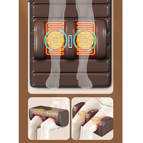 FreshCart Basics Massage Mat with Heat Pad,Full Body Massage Bed with Shiatsu Neck Massage Pillow,10 Vibrating Motors Massagers for Neck & Back Massage Cushion(Brown Leather)