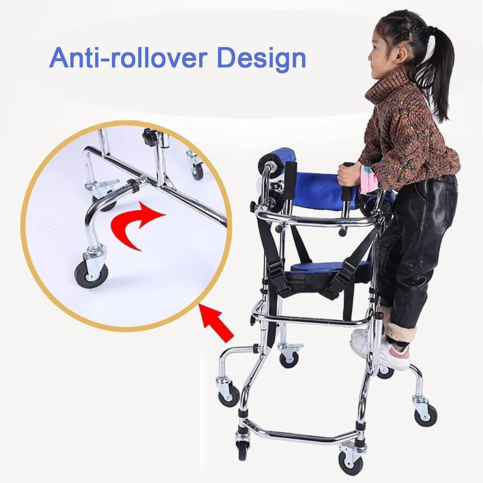 CEEBUS Walker for Disabled Children with Cerebral Palsy, Height-Adjustable Kids Upright Walker with Stainless Steel Frame, 6 Wheels Mobile Rollator,Walkers/Standing Walking Aid