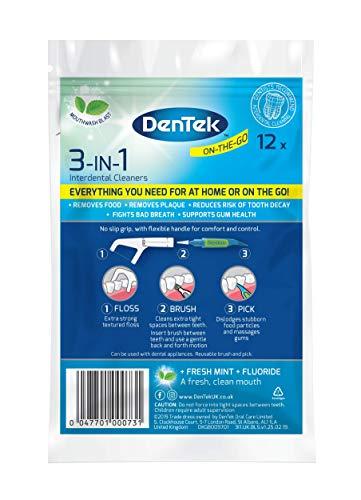 DenTek DenTek 3-in 1 Interdental Cleaners - Features an Interdental Brush, Floss and Pick All in One, 12 Pack