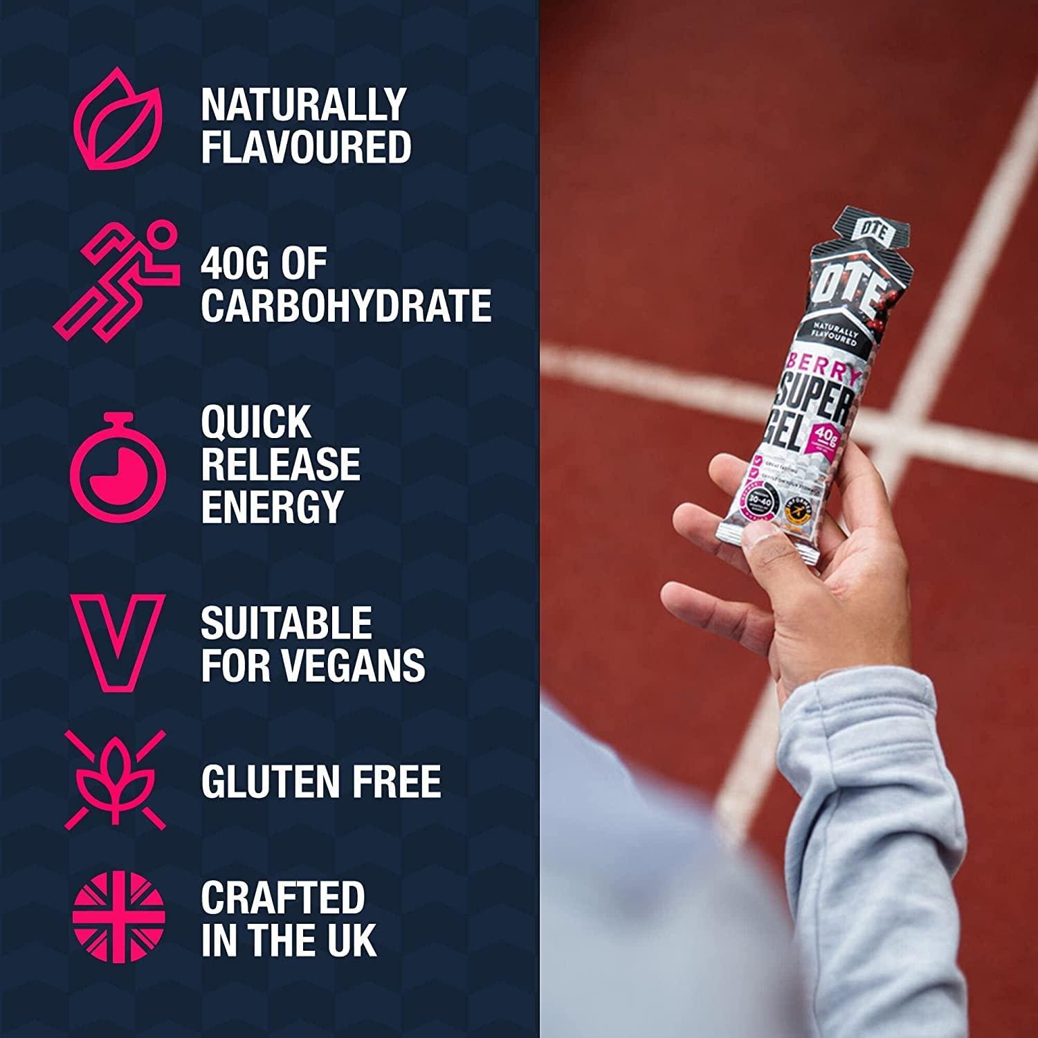 OTE OTE Super Gel - Energy Gels for Running & Cycling - Superior Dual Source Running Gel with 40g of Carbohydrates - Glucose Gels for Swimming & Endurance Sports - Box of 12 (Berry & Cherry)