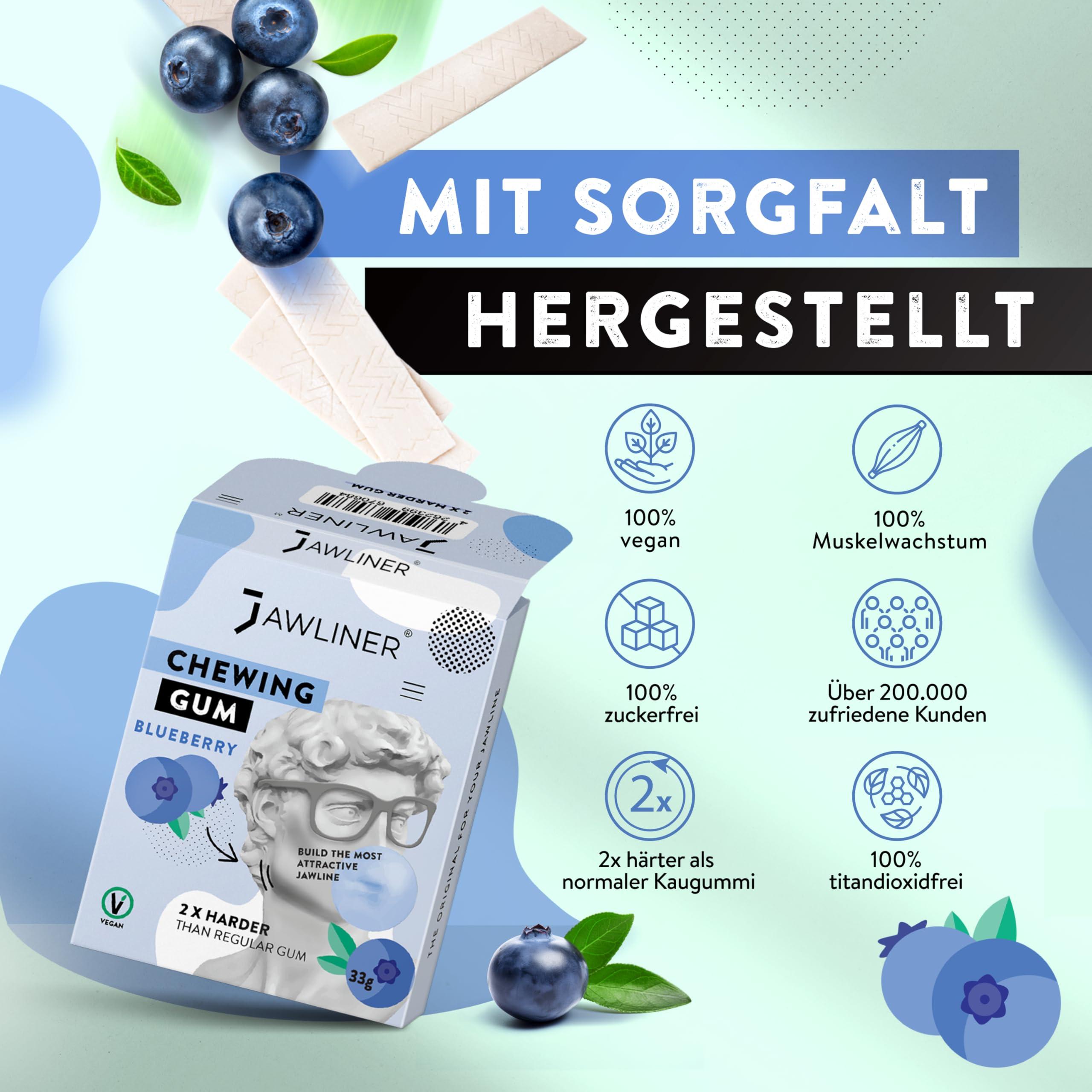 Jawliner JAWLINER Hard chewing Gum, Jawline gum - Sugar Free Blueberry Gum - Jaw Exerciser - mastic gum for Mewing - 2x Harder Than Regular Chewing Gum 330 Grams(120 strips)