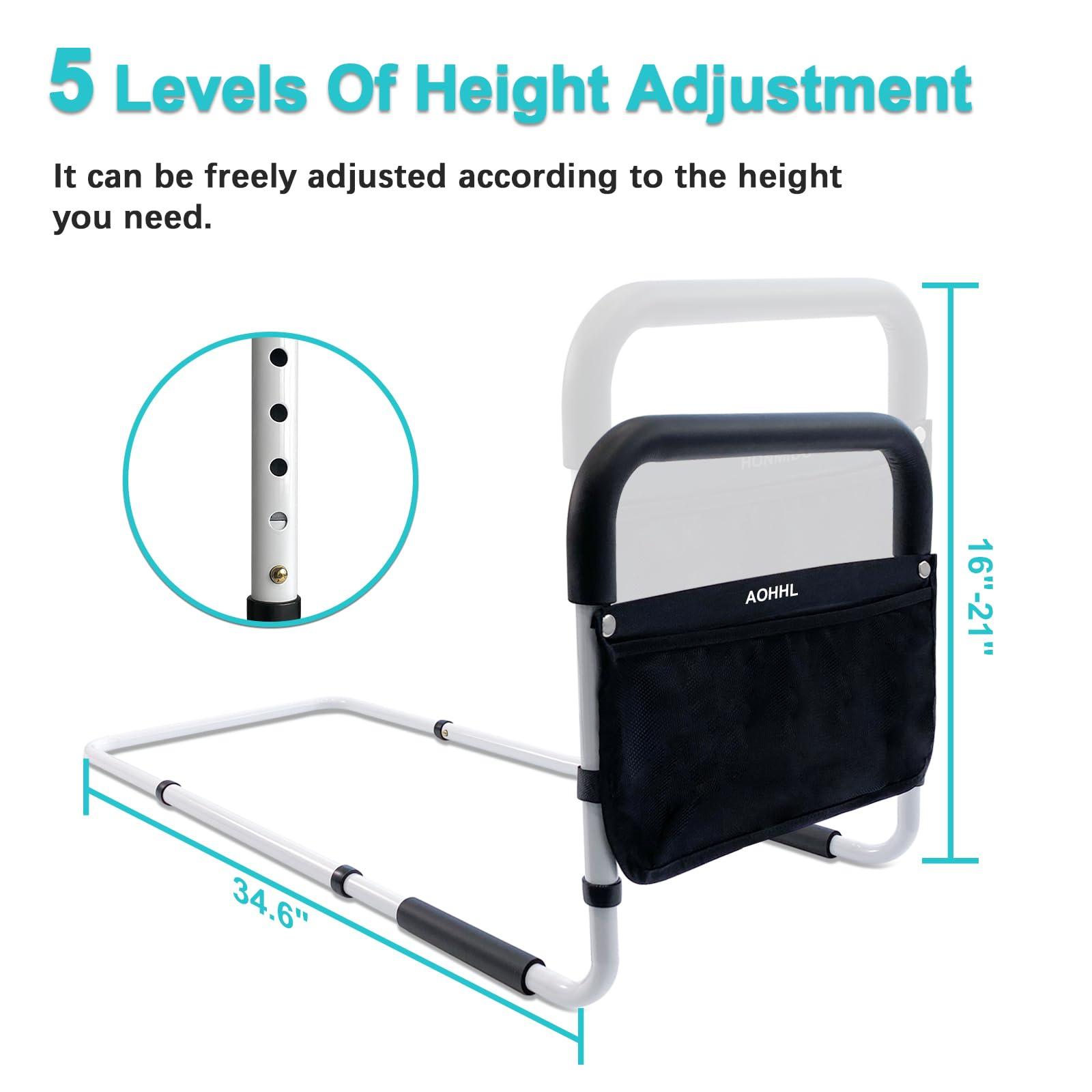 AOHHL Bed Rails for Elderly Adults Safety with Adjustable Heights Storage Pocket Assist Support Side Railings for Seniors Citizens Slides Under Mattressbed Cane Bed Guard Bed Handles Bars (White)