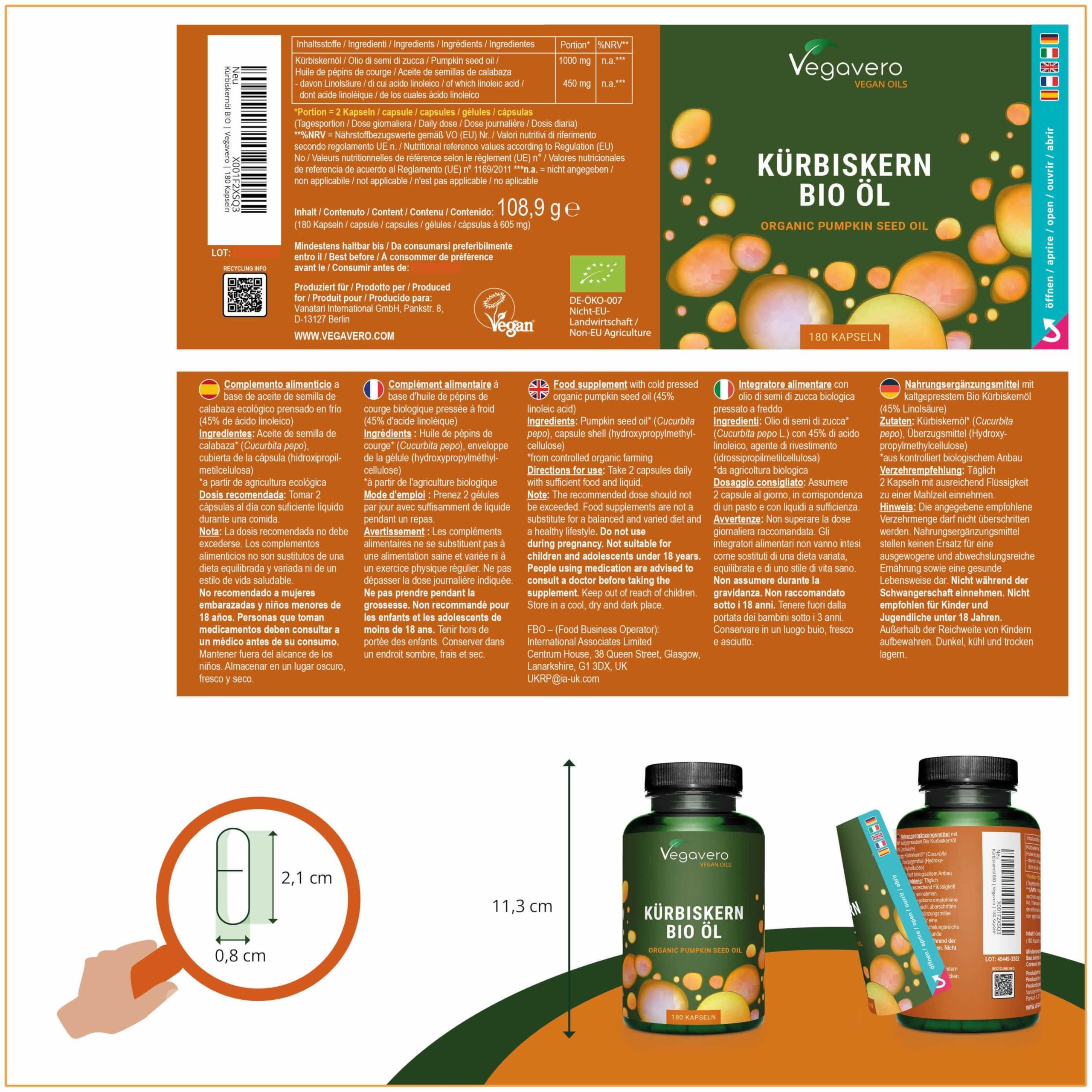 Vegavero Vegavero Organic Pumpkin Seed Oil Capsules 1000 mg | Prostate Supplements | 45% Omega 6 Fatty Acids | NO Additives | Overactive Bladder & Urinary Tract Health | 180 Capsule | Vegan