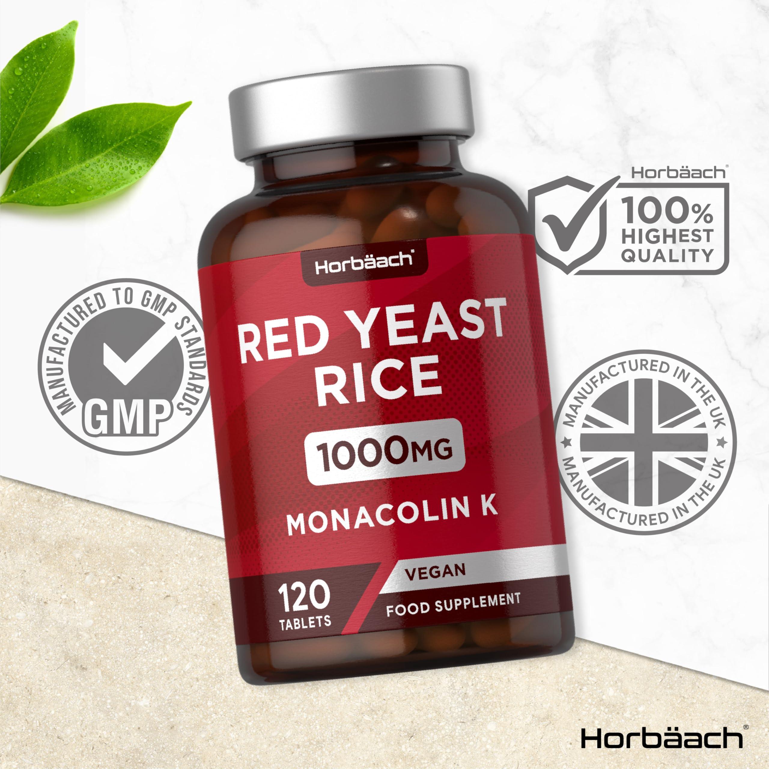 Horbach Red Yeast Rice 1000mg | 120 Vegan Tablets | High Strength Supplement with Monacolin K | No Artificial Preservatives | by Horbaach