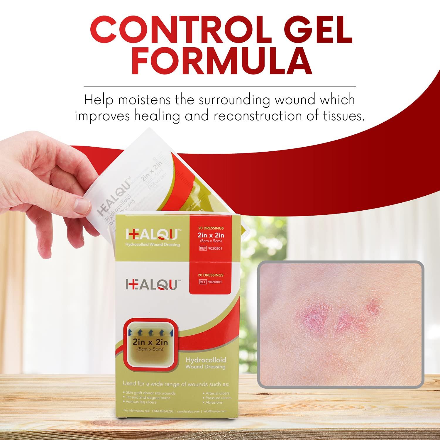 Healqu Healqu Hydrocolloid Wound Dressing - 2x2" Thin - Box of 20 Large Bandages - Abrasions, and More - Waterproof and Absorbent with Protective Standard