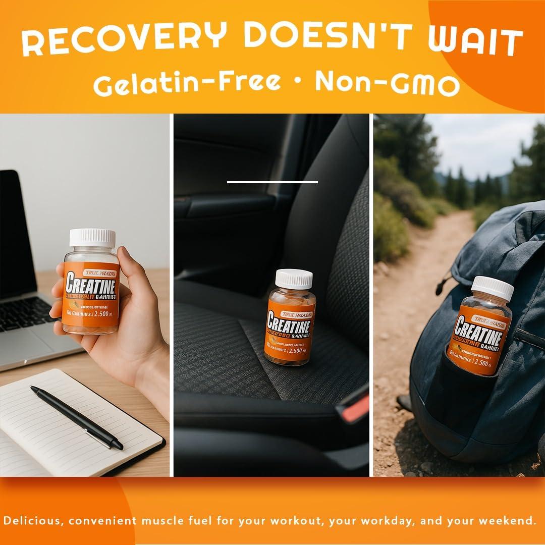 TRUE HEALTH True Health Creatine Monohydrate Gummies - Vegan Muscle Recovery Supplement, Orange Flavor, 60 Count - Easy & Tasty Post-Workout Boost