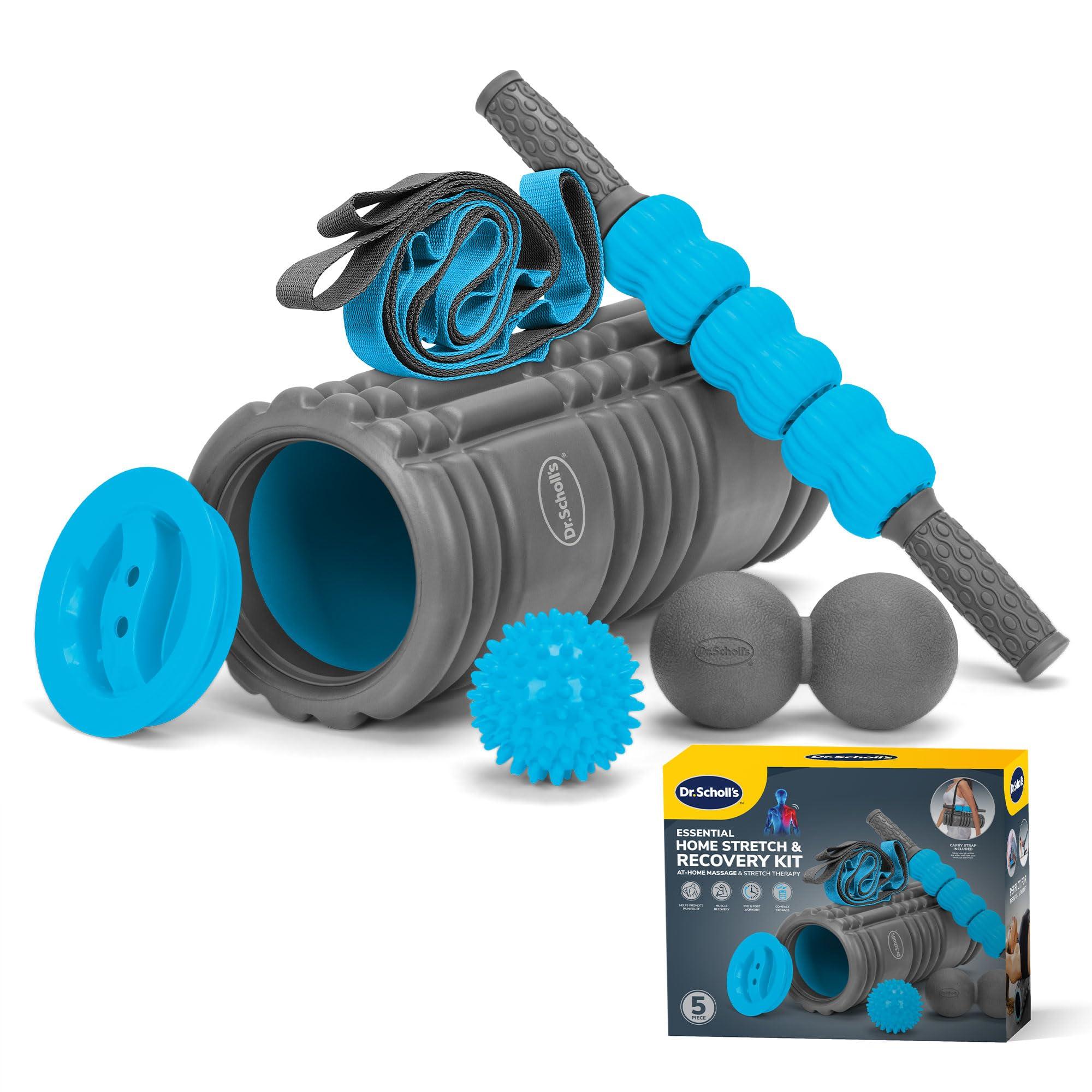 Dr. Scholl\'s Dr. Scholl\'s 5-in-1 Stretch and Recovery Massager Set, Includes Hollow Core Massage Roller with End Caps, Muscle Roller Stick, Stretching Strap, Double Lacrosse Peanut, and Plantar Fascia Relief Ball