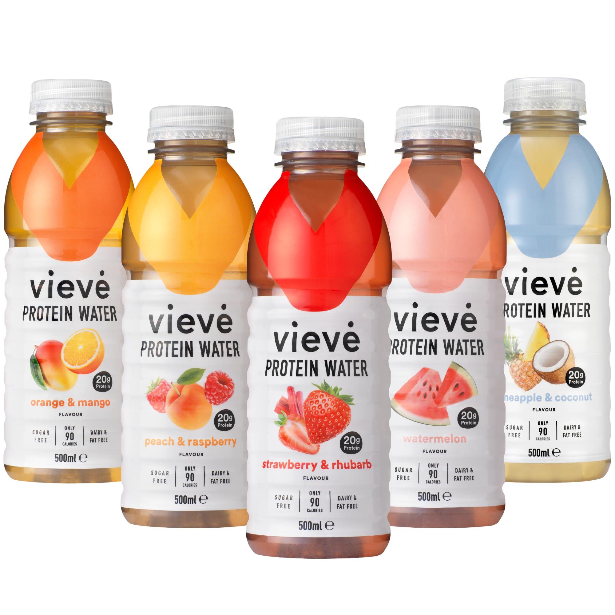 Vieve Vieve Protein Water 10x500ml - Mixed Variety Flavour Pack 20g Protein, Sugar Free, Fat Free & Dairy Free A Ready to Drink Alternative to Protein Powders & Shakes 10 Pack (2 per Flavour)