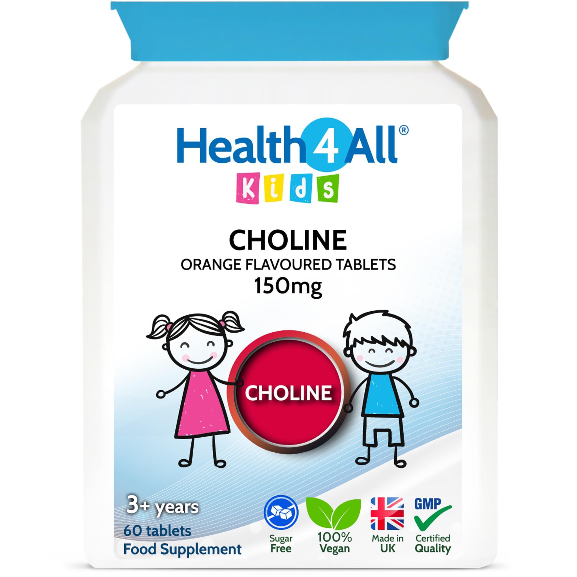 Health4All Health4All Kids Choline 150mg Chewable 60 Tablets Vegan Children\'s Supplement to Support Memory and Learning