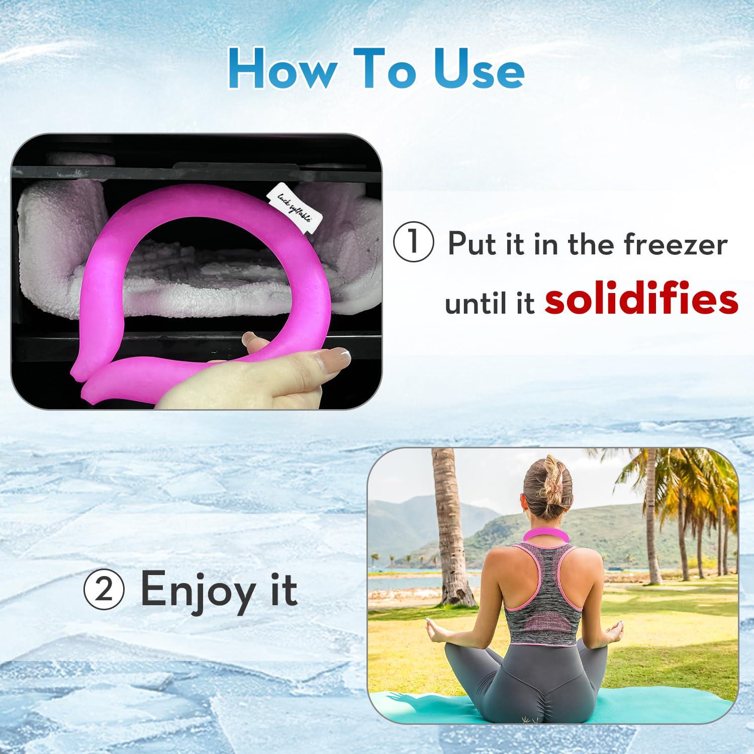 LUCK SYLLABLE Neck Cooling Tube with Cold Insulated Bag, Reusable Wearable Neck Cooler Ring, Cooling Neck Wraps for Summer Heat Outdoor Indoor (Pink*2)