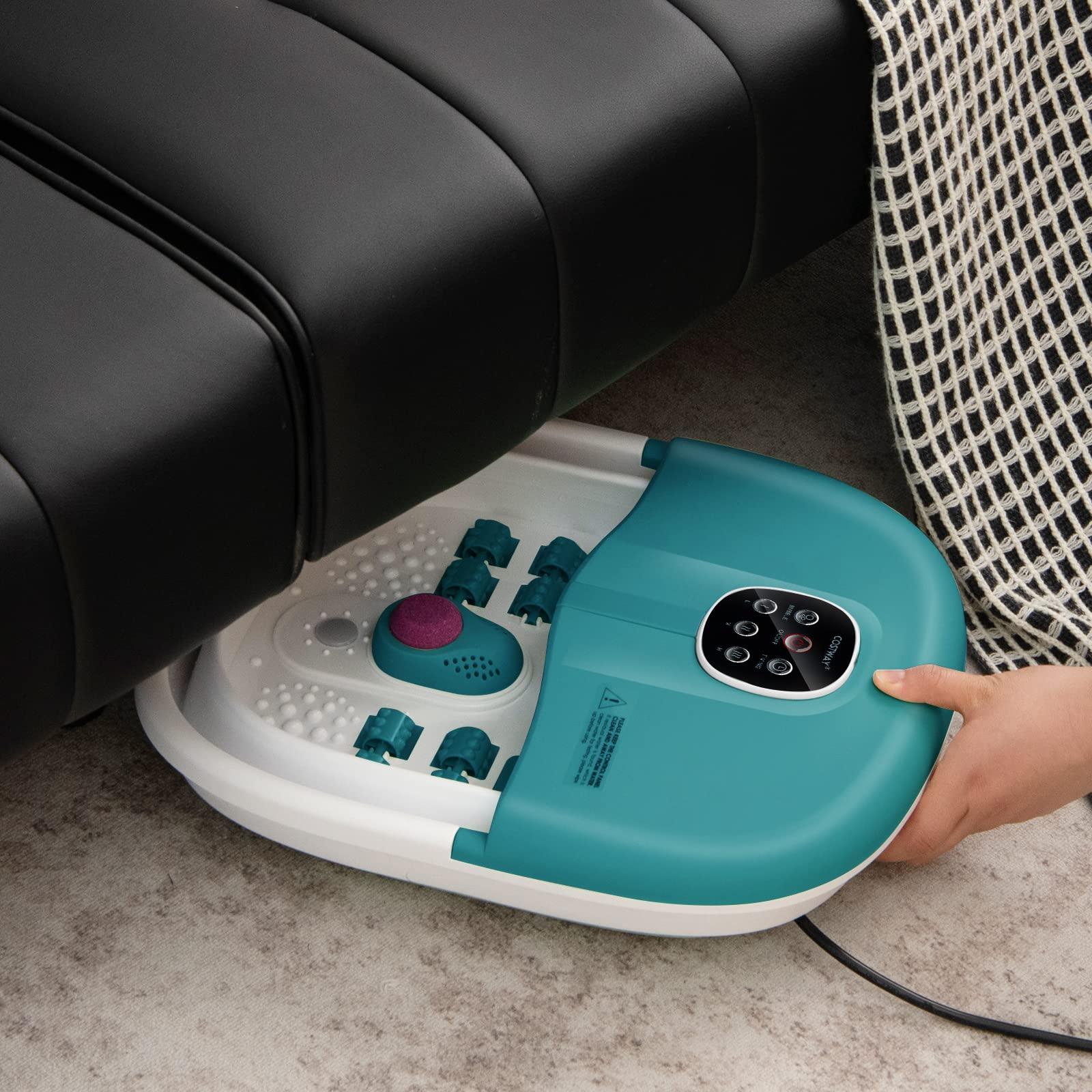 COSTWAY COSTWAY Foot Spa Bath Massager, Folding Electric Pedicure Footbath with Heat Bubbles, Timer, Adjustable Temperature, Pumice Stone and Massage Rollers, Home Foot Soaking Tub for Relief (Teal Blue)
