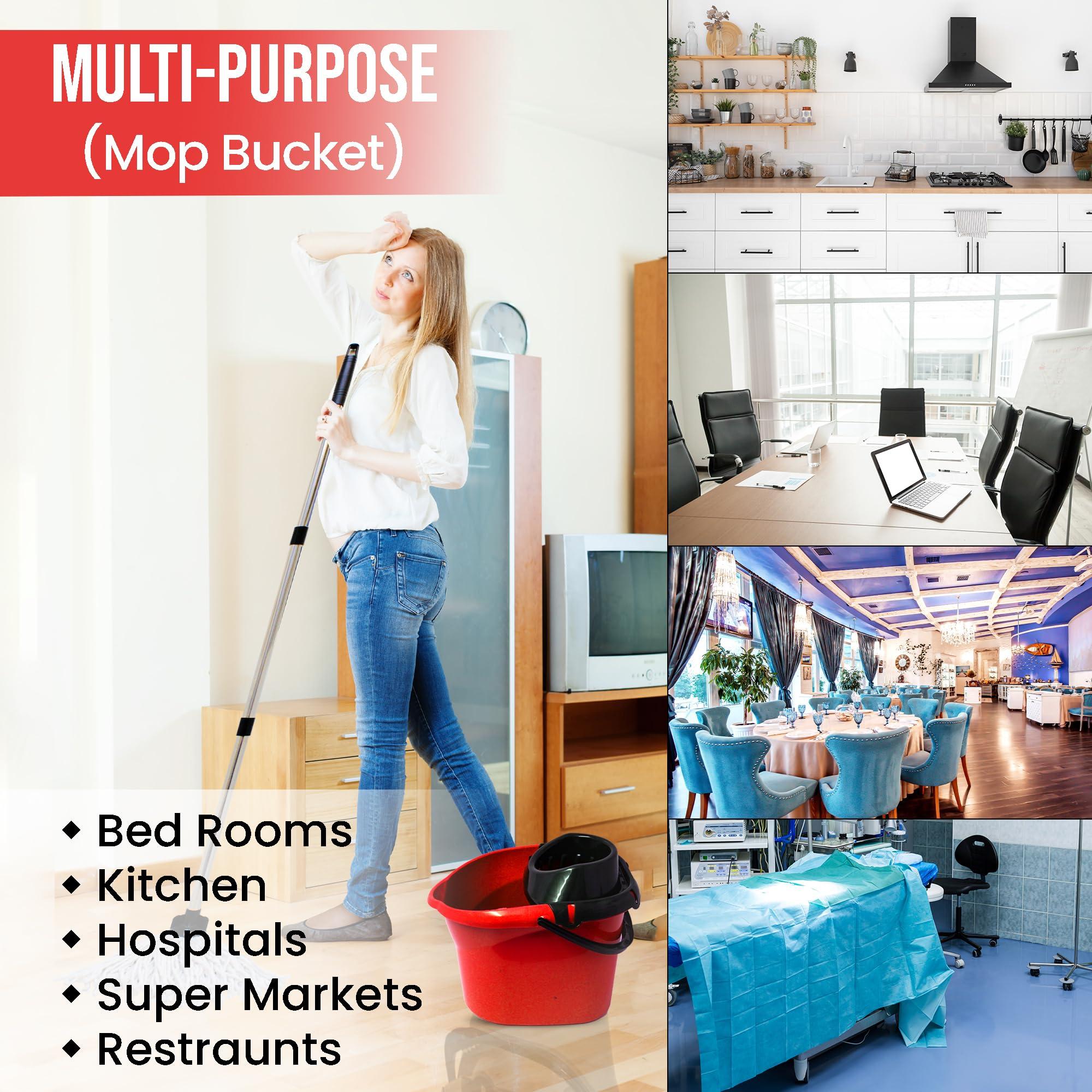 KMJ KMJ Red Mop and Buckets Sets with 2X Mops & Detachable Wringer- Classic Cleaning Plastic Mop and Bucket- Durable Plastic Bucket and Floor Mop Microfibre Mop and Bucket Set