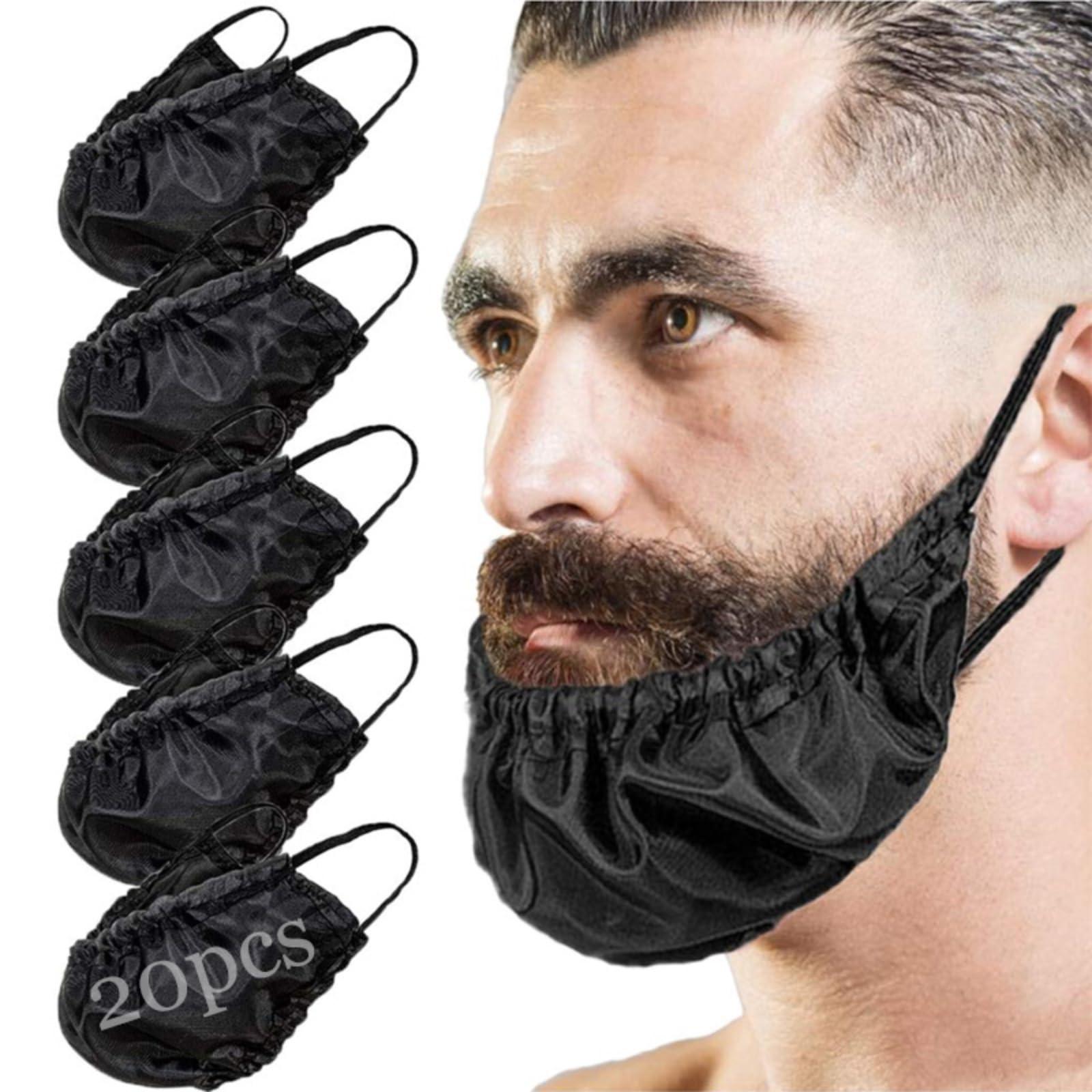 SkyFace Black Beard Bandana, 20 Pcs Beard Bonnet Beard Night Cap, Silk Reusable Beard Bib for Men Eating Sleeping Essential Oil and Moisture Retention and Healthy Hair Growth, Helps to Prevent Itching