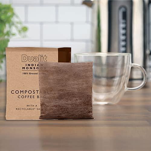 Dualit 50 Premium Indian Monsoon Coffee Bags by Dualit - Compostable Coffee Bag with Recyclable Sachet For Easy, Mess Free Coffee On The Go - Individually Wrapped for Freshness - Indian Monsoon